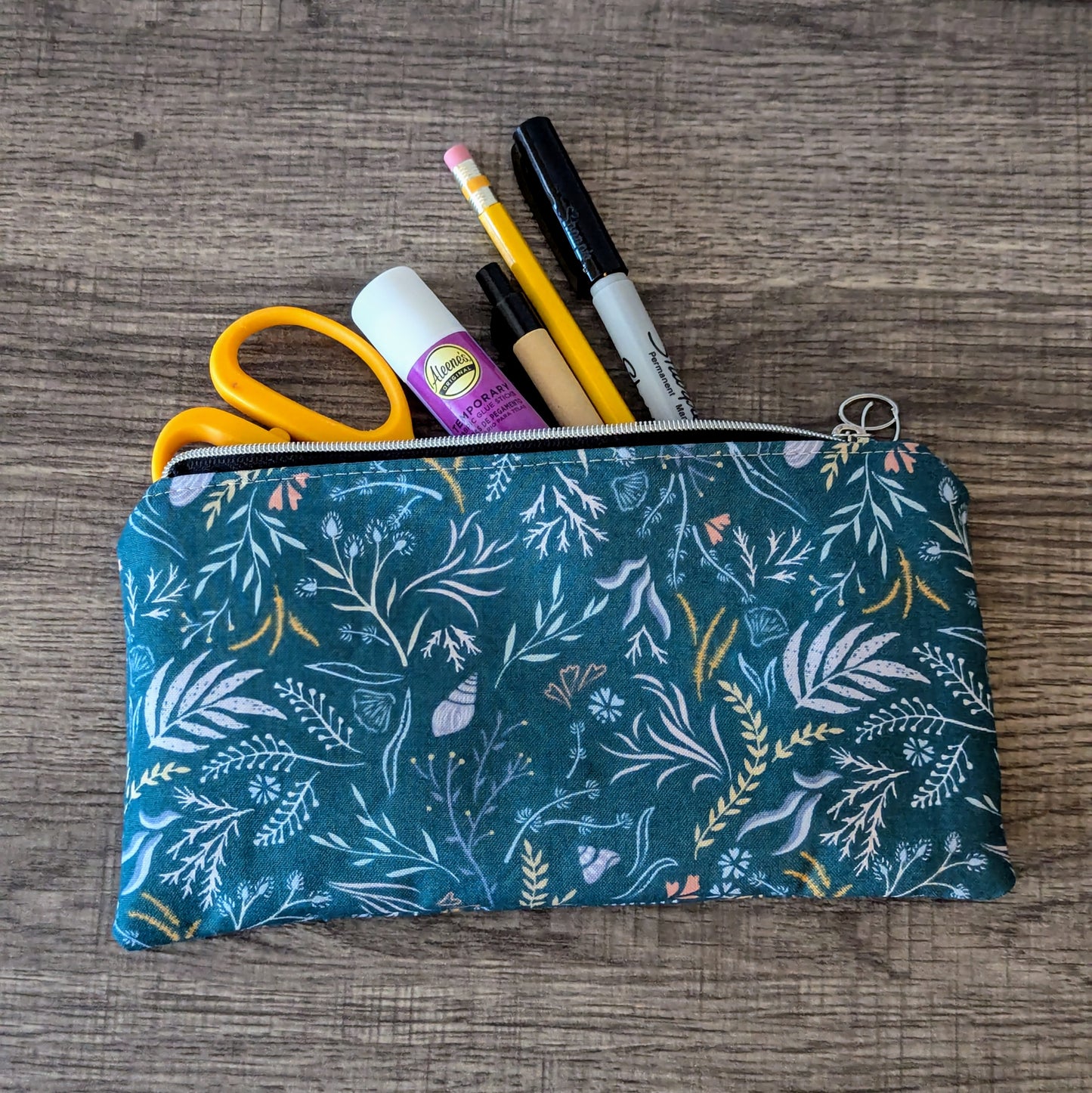 Teal Seaweed Cotton Zipper Pouch