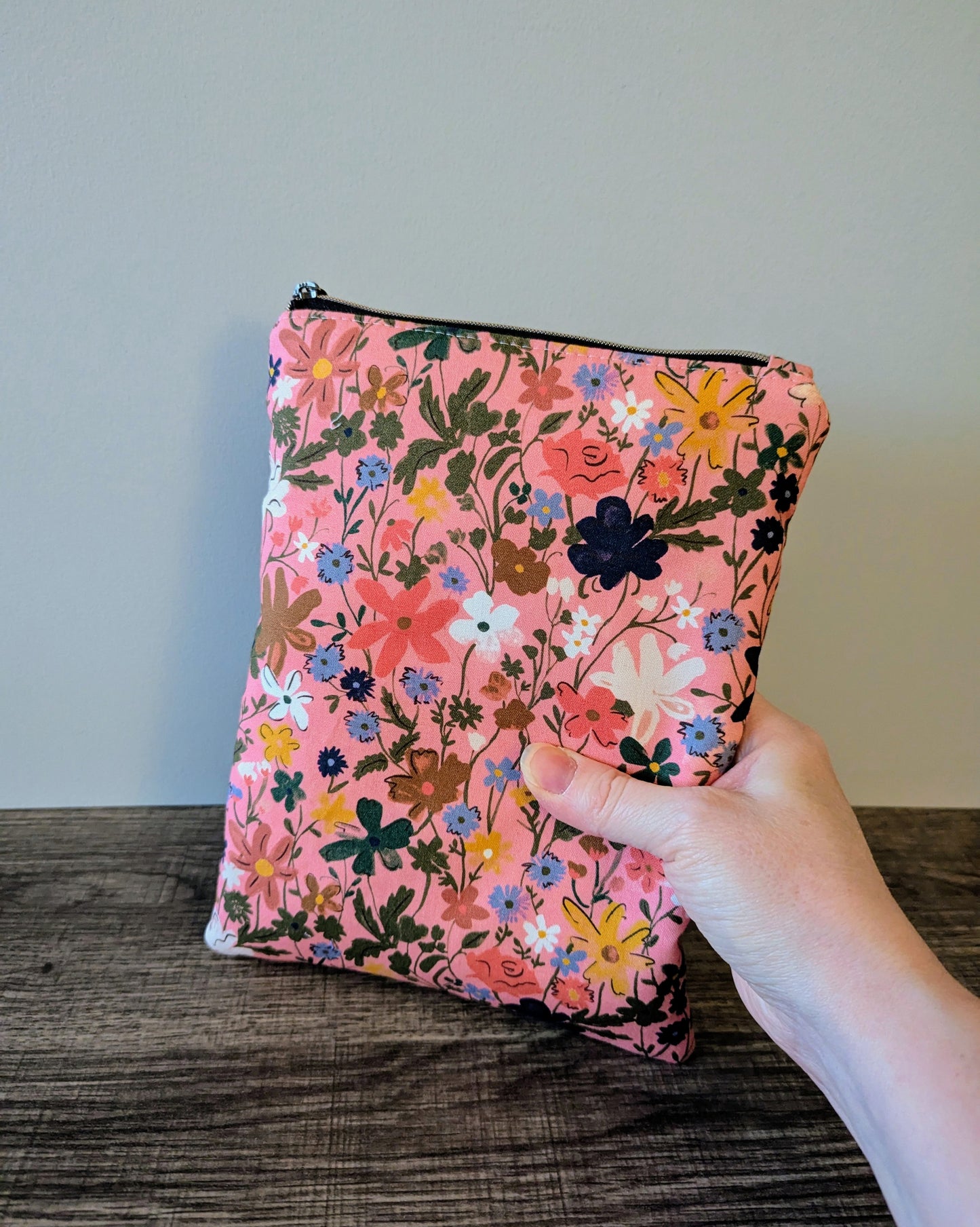 Pink Wildflower Cotton Book & E-Reader Sleeve