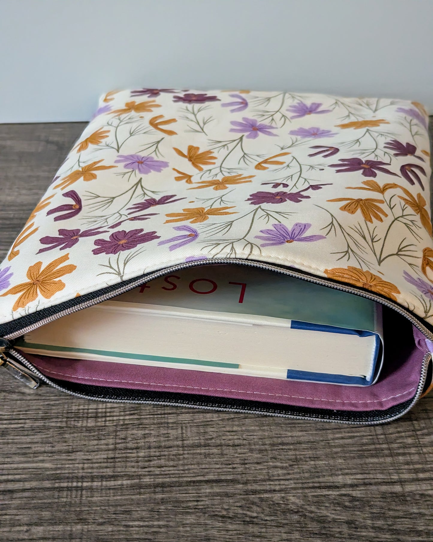 Cream Floral Cotton Book & E-Reader Sleeve