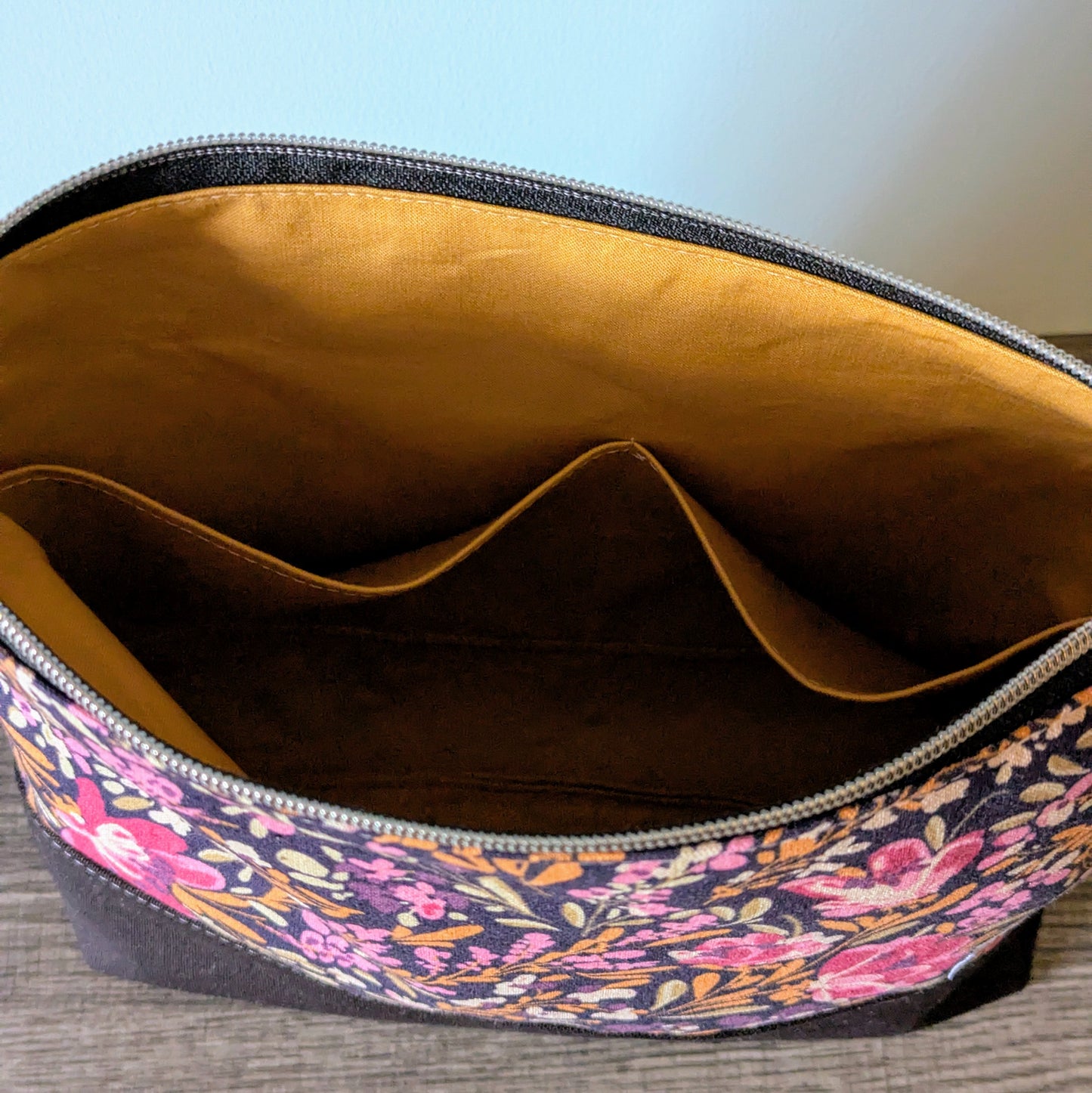 Large Pink Flower Canvas Zipper Bag