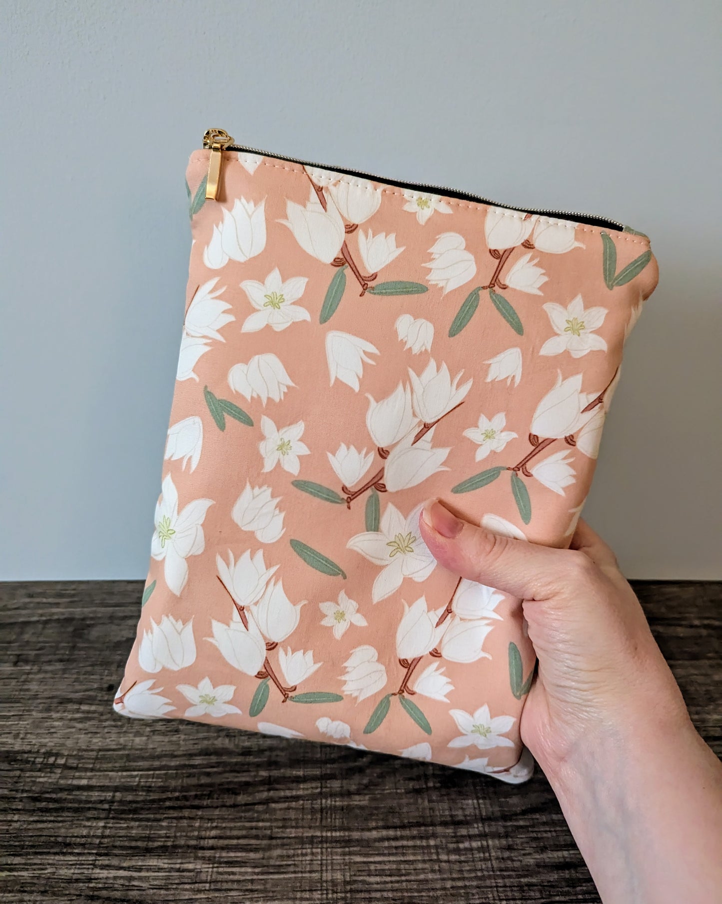 Pink Floral Cotton Book & E-Reader Sleeve
