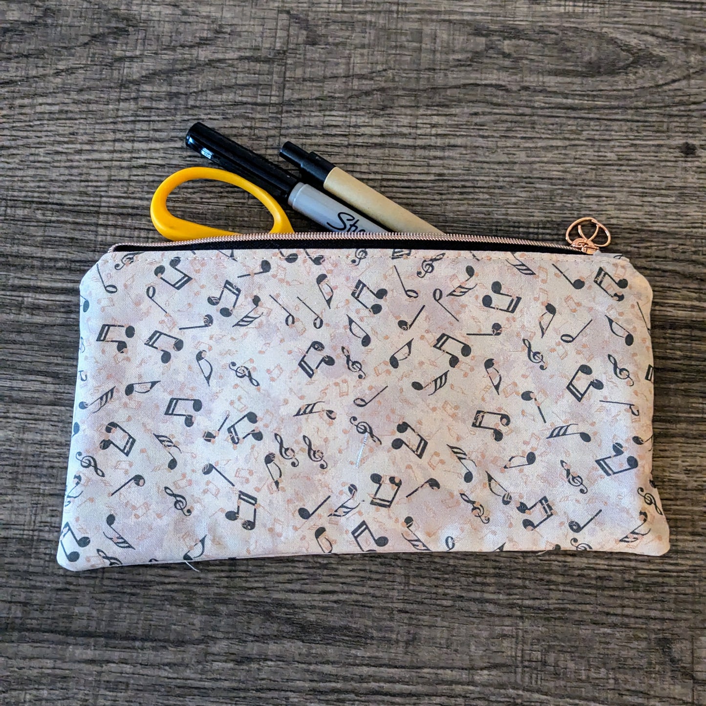 Cream Music Note Cotton Zipper Pouch