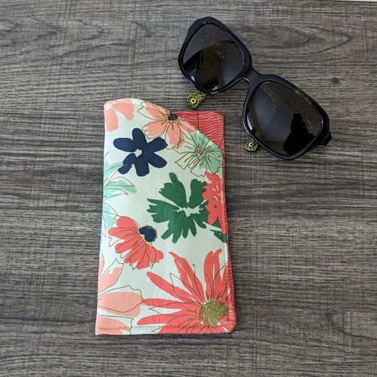 Green Floral Eyeglass Pouch