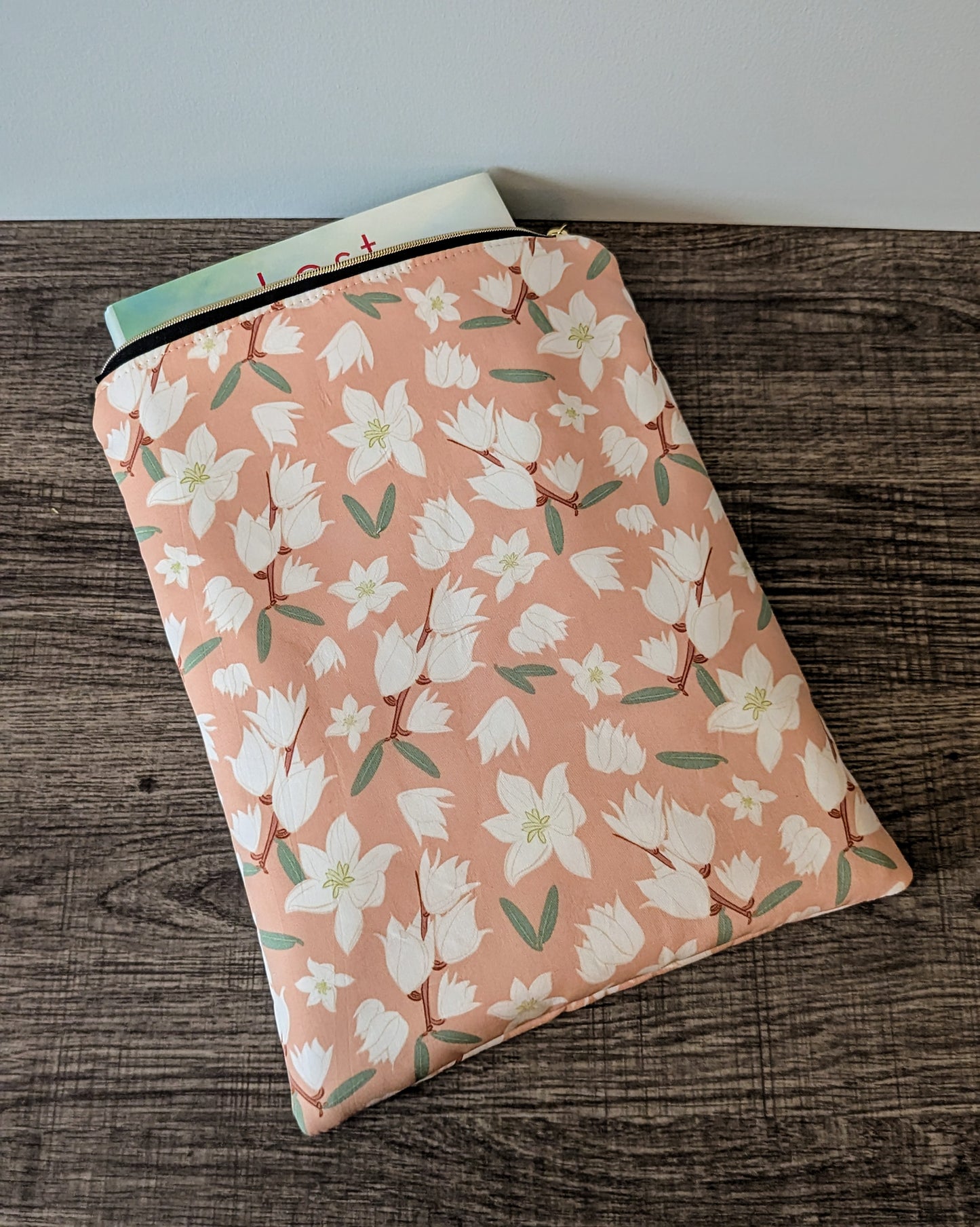 Pink Floral Cotton Book & E-Reader Sleeve
