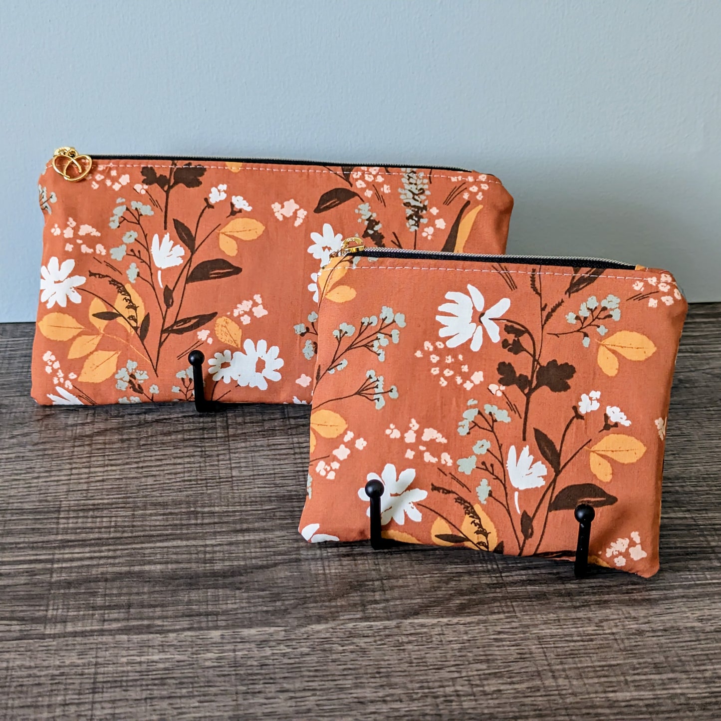 Tan Wildflower Cotton Zipper Pouch
