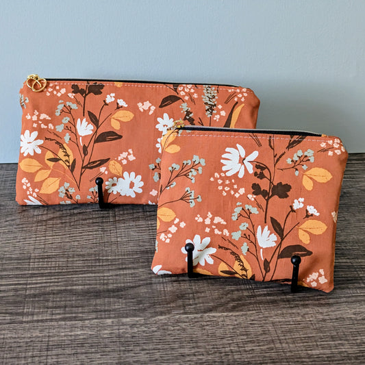 Tan Wildflower Cotton Zipper Pouch