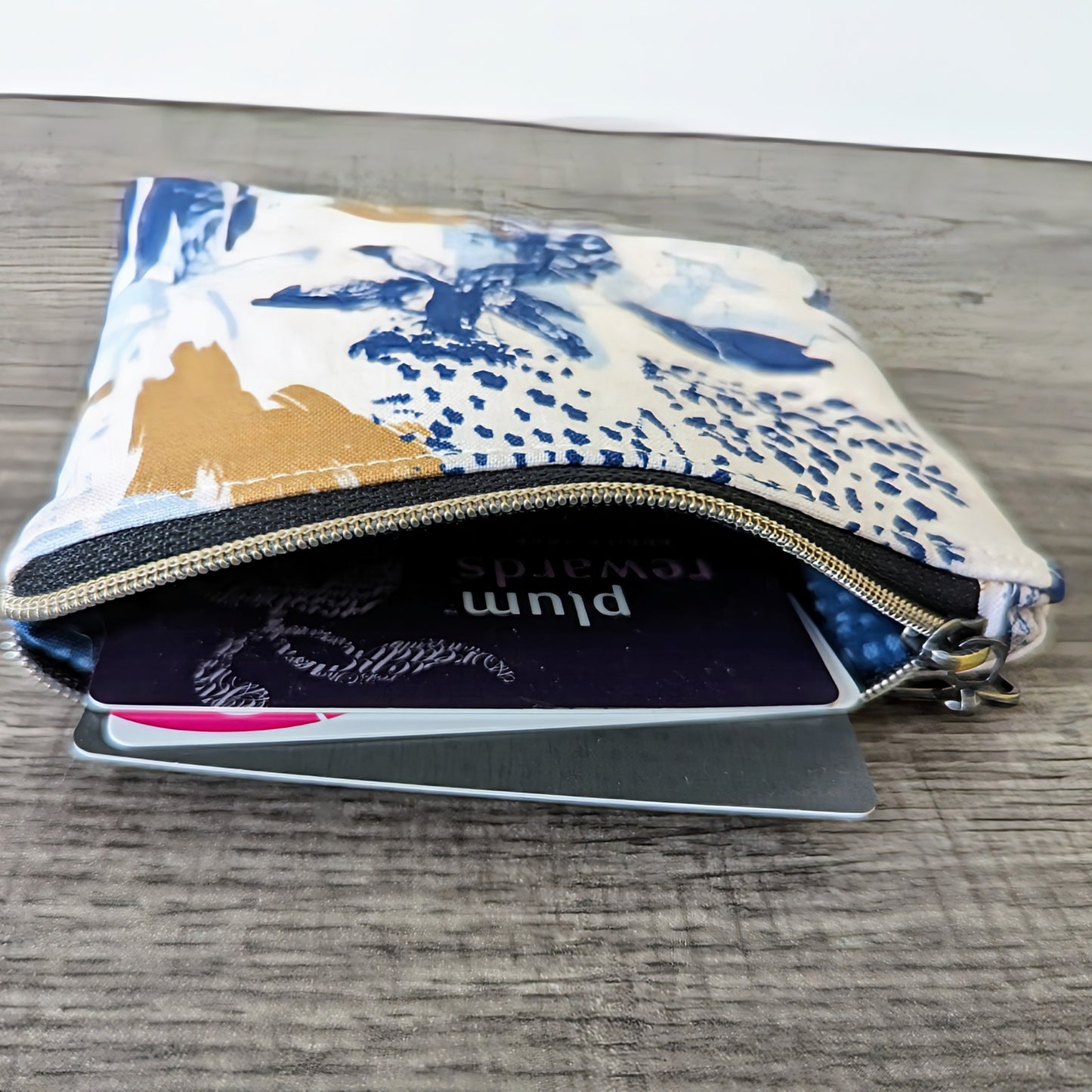 Blue and White Abstract Cotton Zipper Pouch
