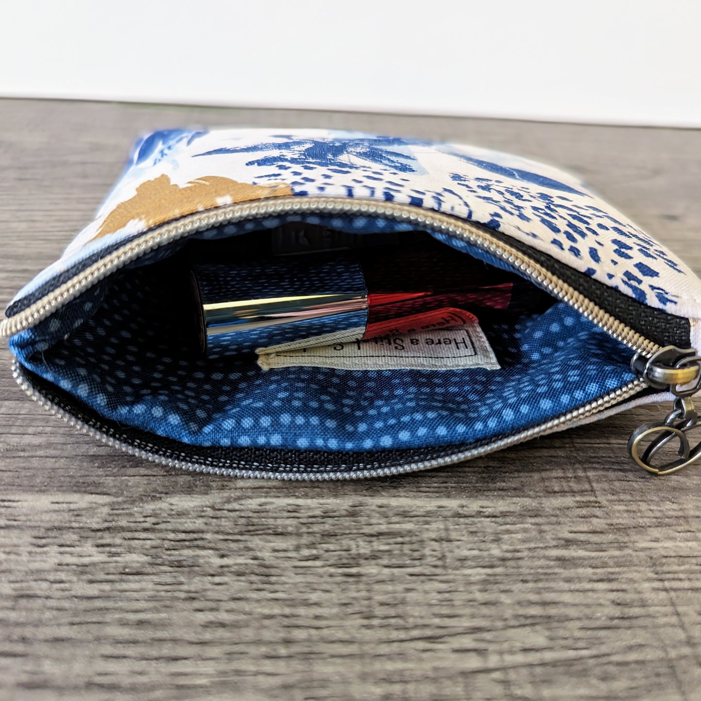 Blue and White Abstract Cotton Zipper Pouch