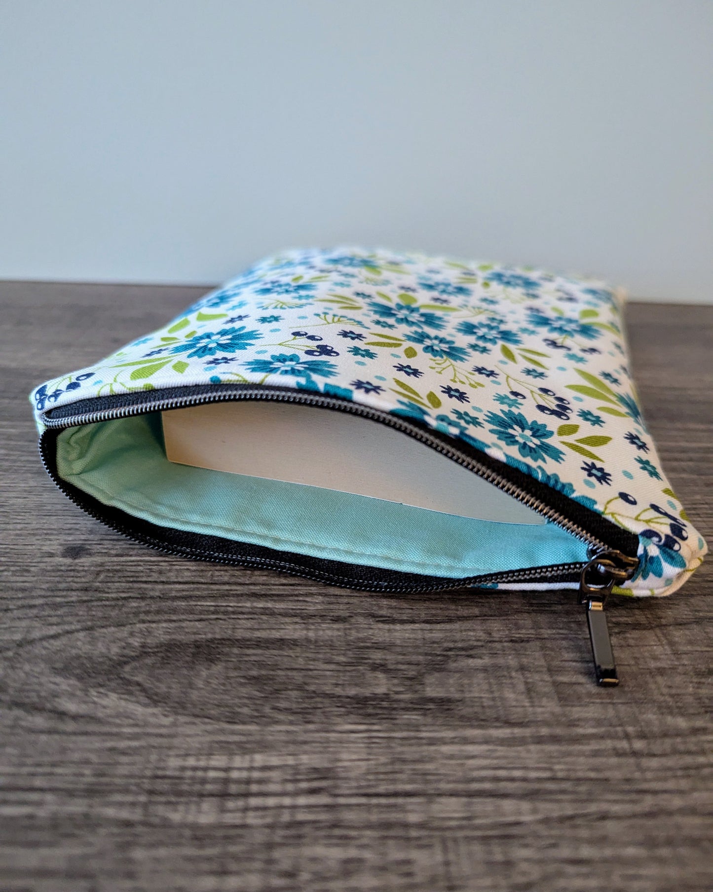 Aqua Wildflowers Cotton Book & E-Reader Sleeve