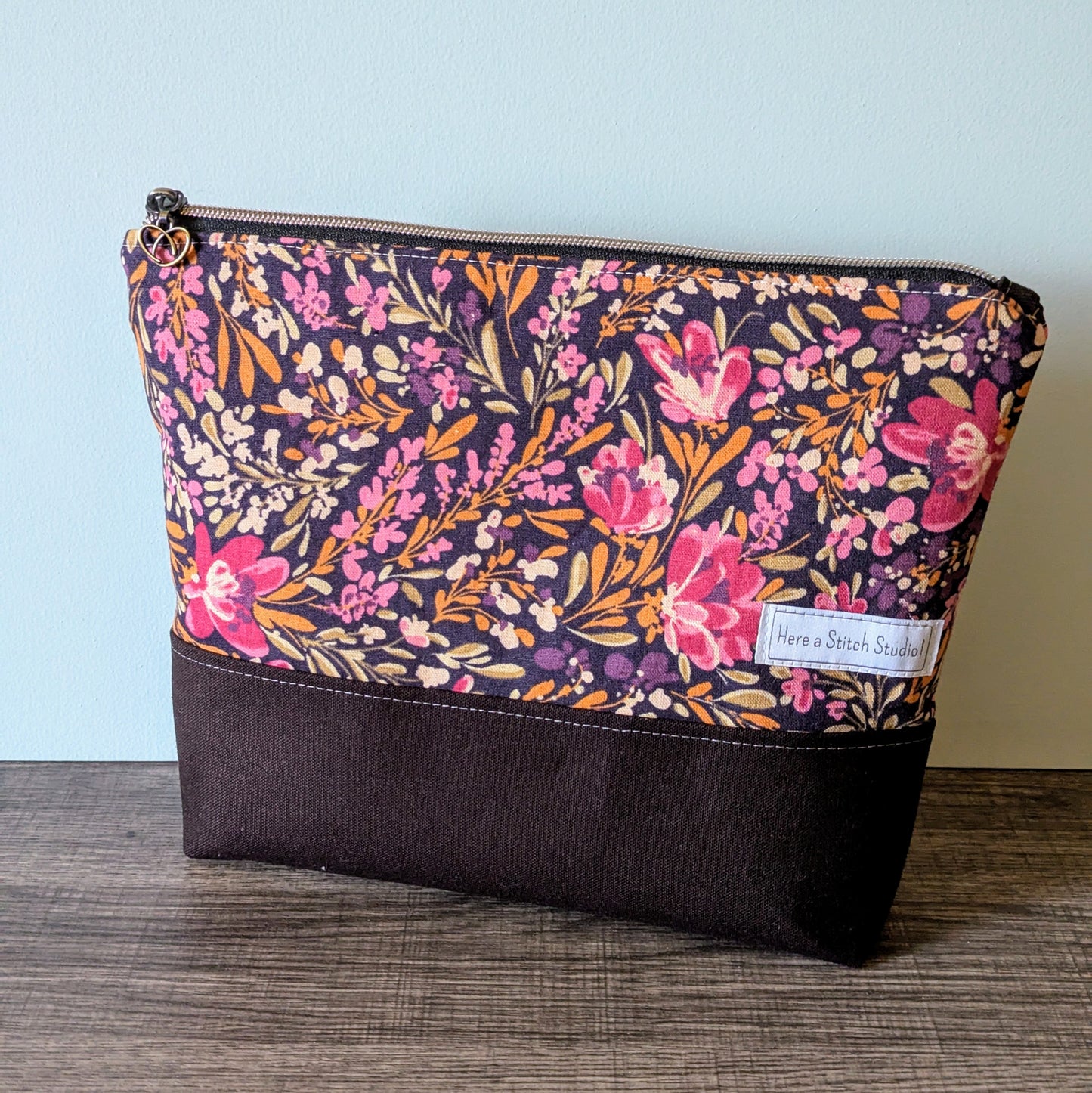 Large Pink Flower Canvas Zipper Bag