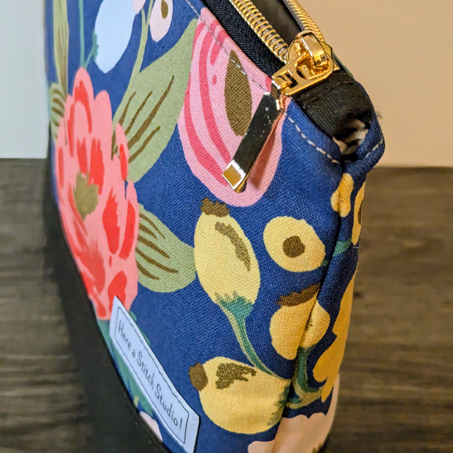 Large Blue Floral Canvas Zipper Bag