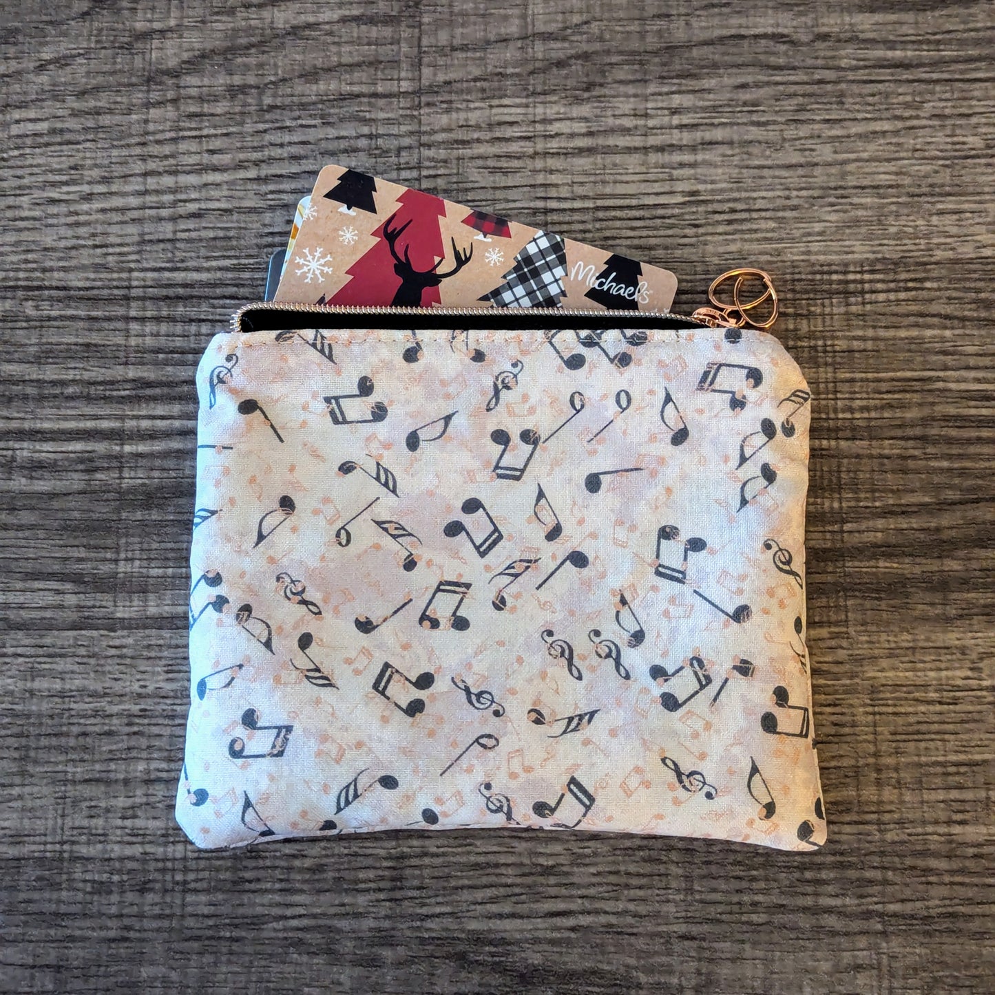 Cream Music Note Cotton Zipper Pouch