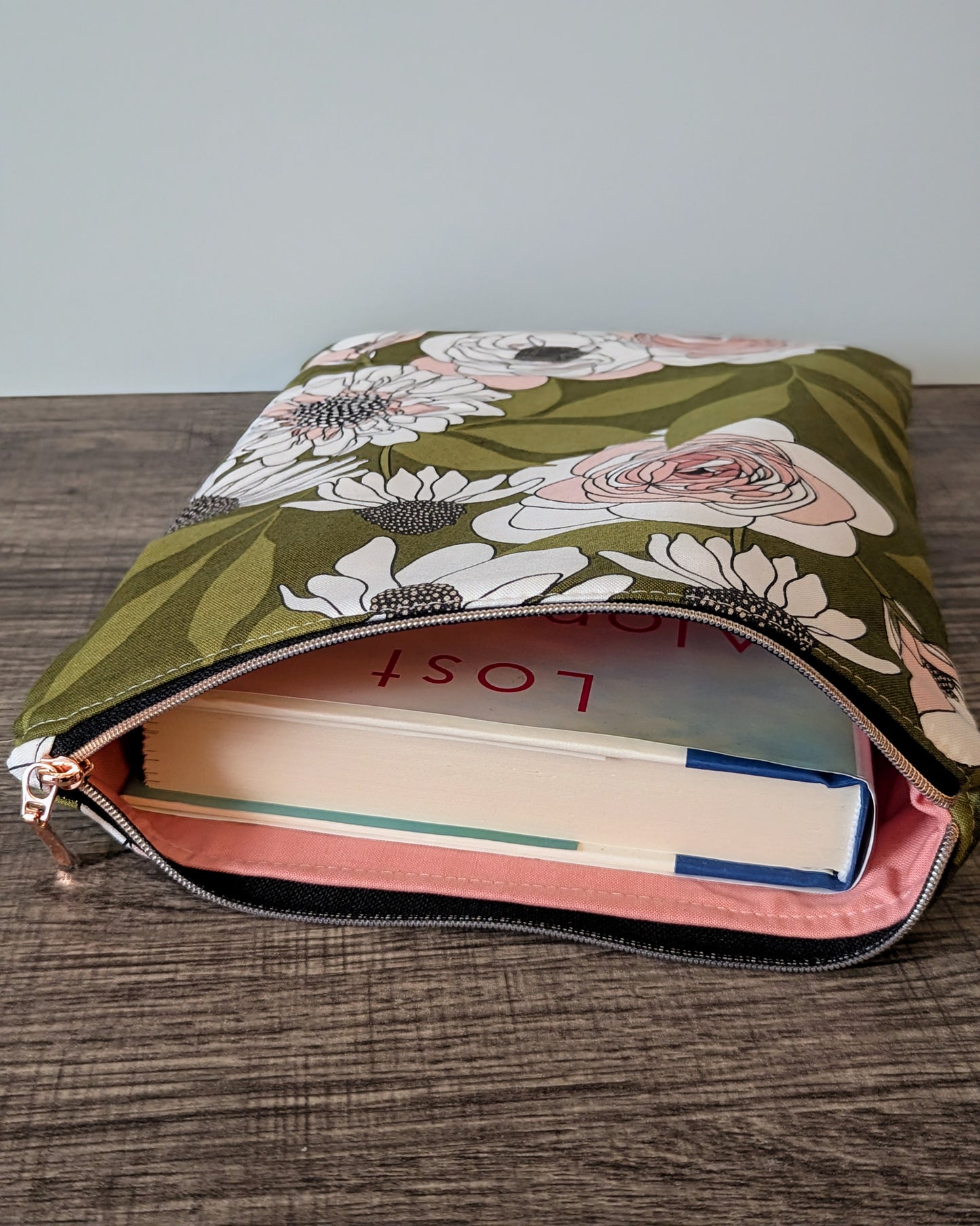 Green Floral Cotton Book & E-Reader Sleeve