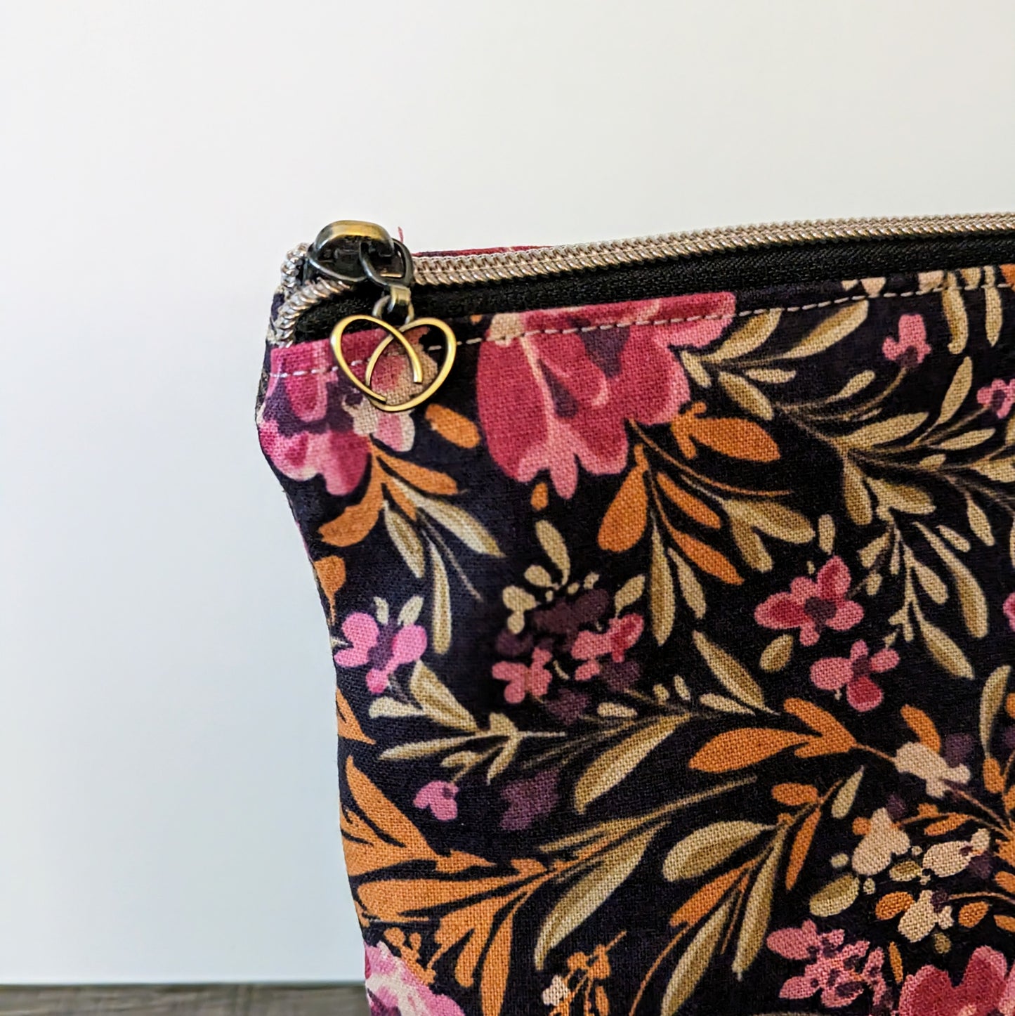 Large Pink Flower Canvas Zipper Bag