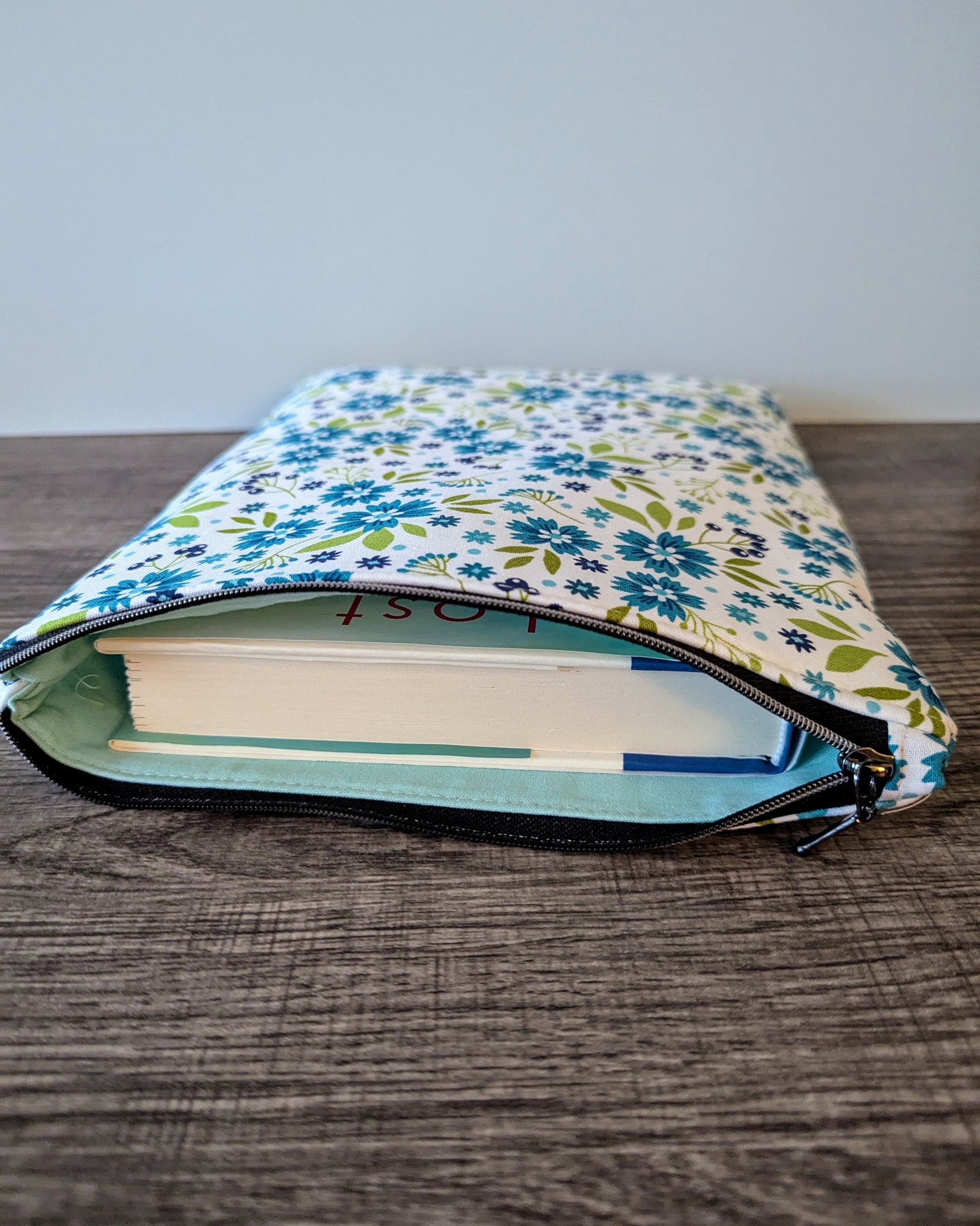Aqua Wildflowers Cotton Book & E-Reader Sleeve