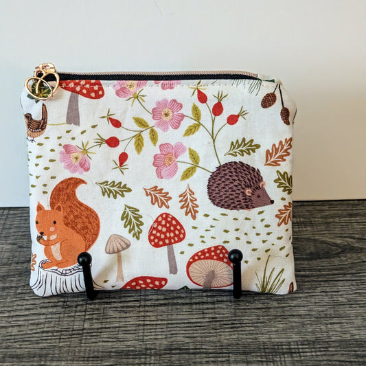 Cream Squirrel Cotton Zipper Pouch
