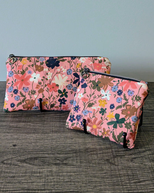 Pink Floral Cotton Zipper Pouch