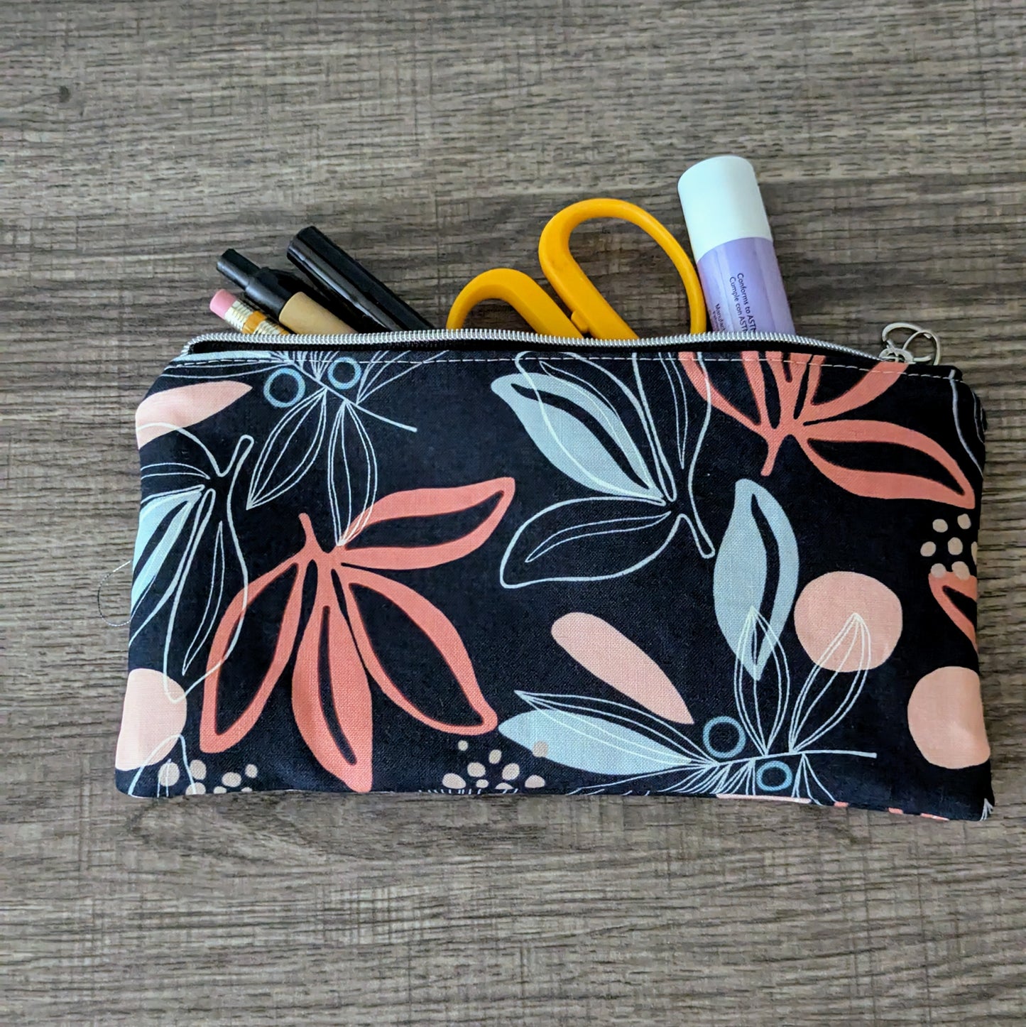 Navy Palm Leaf Cotton Zipper Pouch