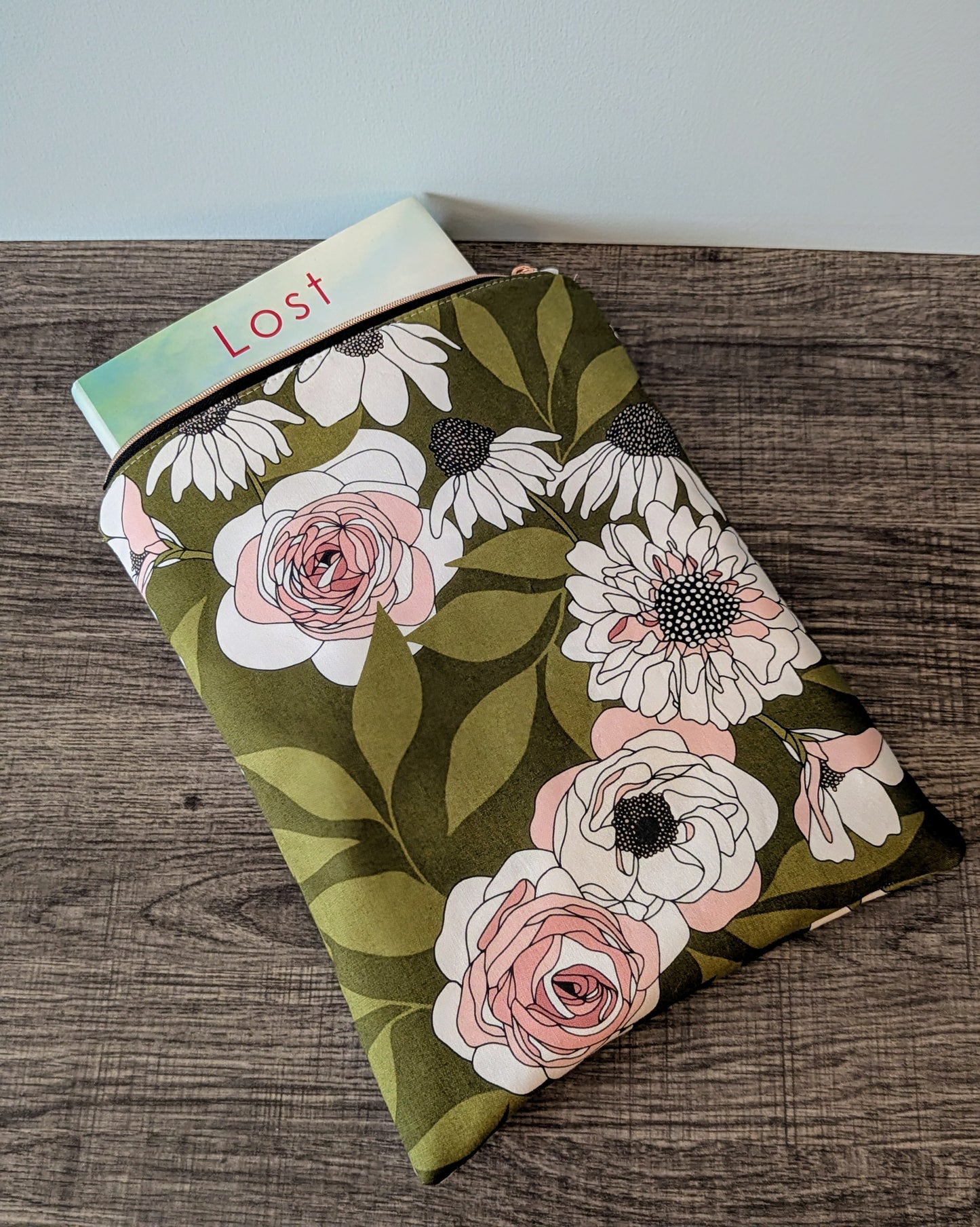 Green Floral Cotton Book & E-Reader Sleeve