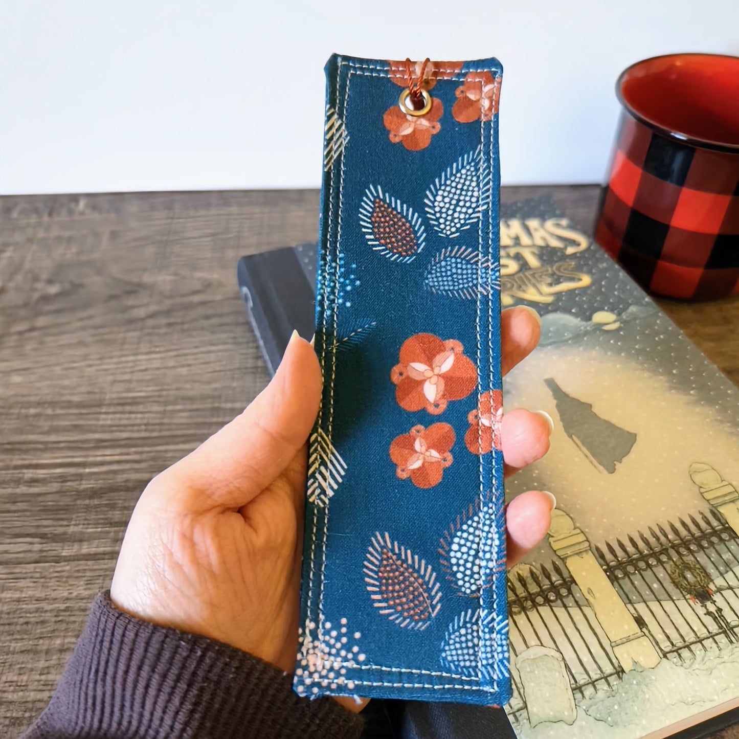 Blue Modern Floral Cotton Bookmark