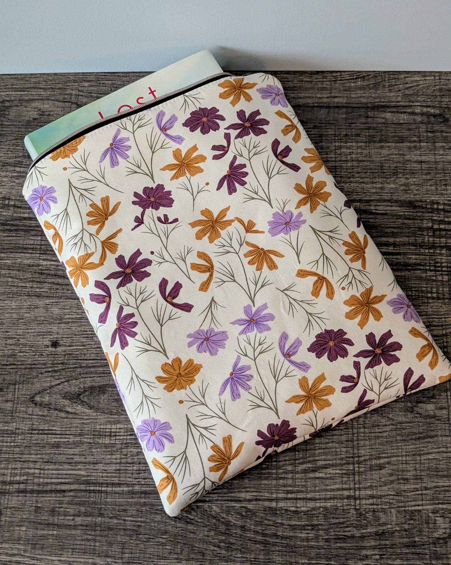 Cream Floral Cotton Book & E-Reader Sleeve