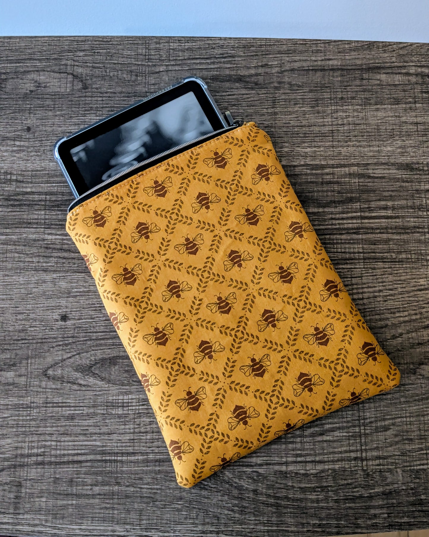 Golden Honey Bee Cotton Book & E-Reader Sleeve