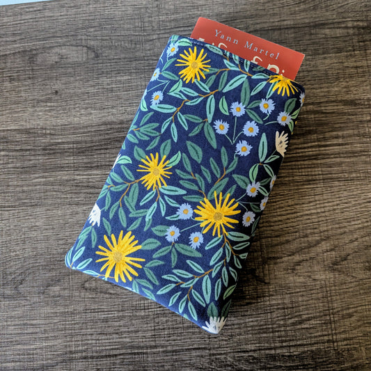 Navy Daisy Floral Canvas Book Sleeve
