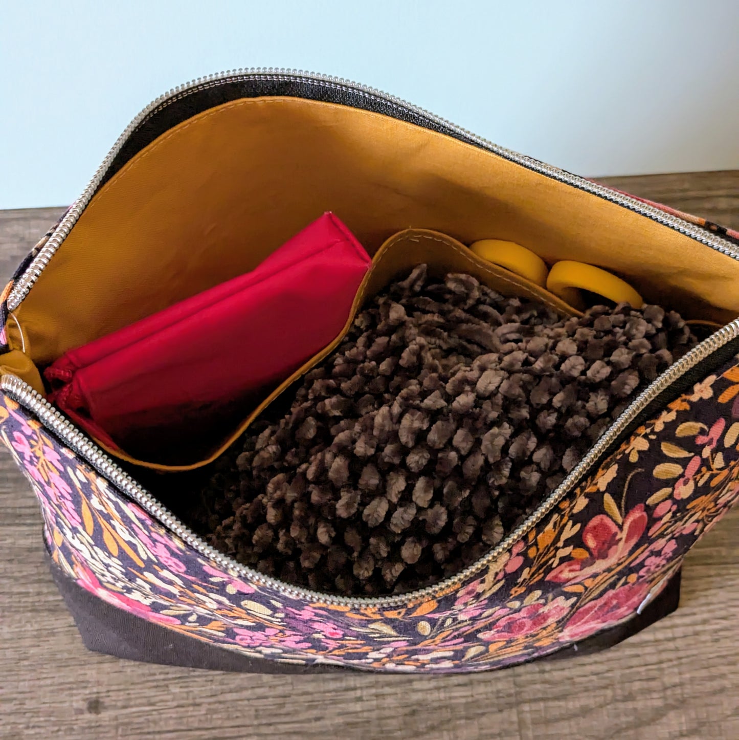 Large Pink Flower Canvas Zipper Bag