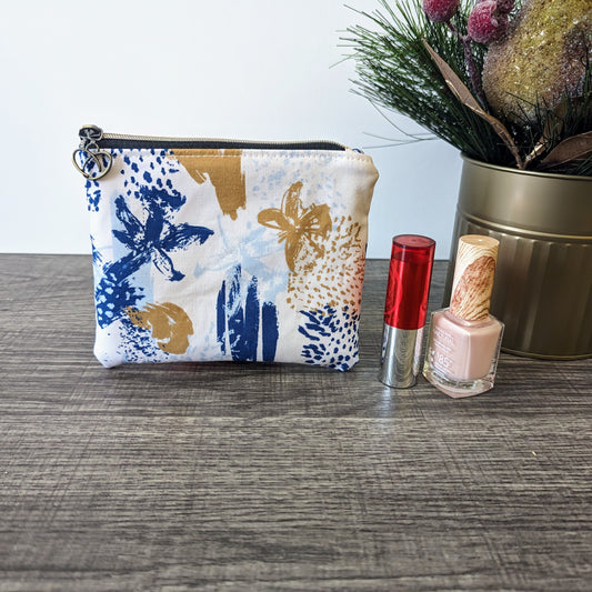 Blue and White Abstract Cotton Zipper Pouch