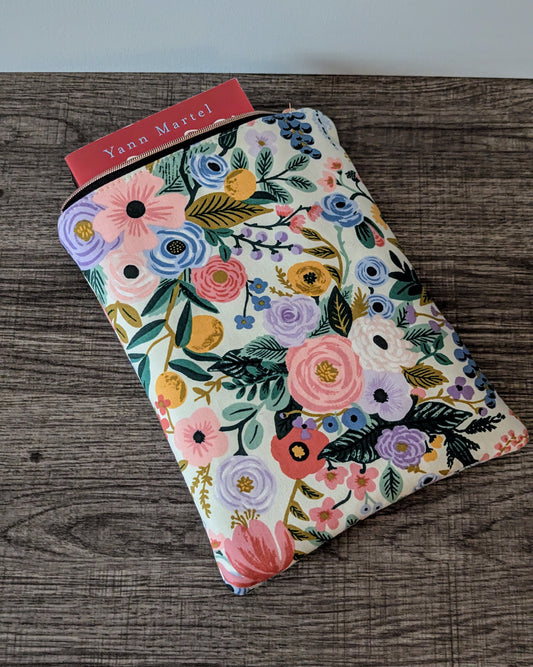 Ivory Floral Cotton Book & E-Reader Sleeve