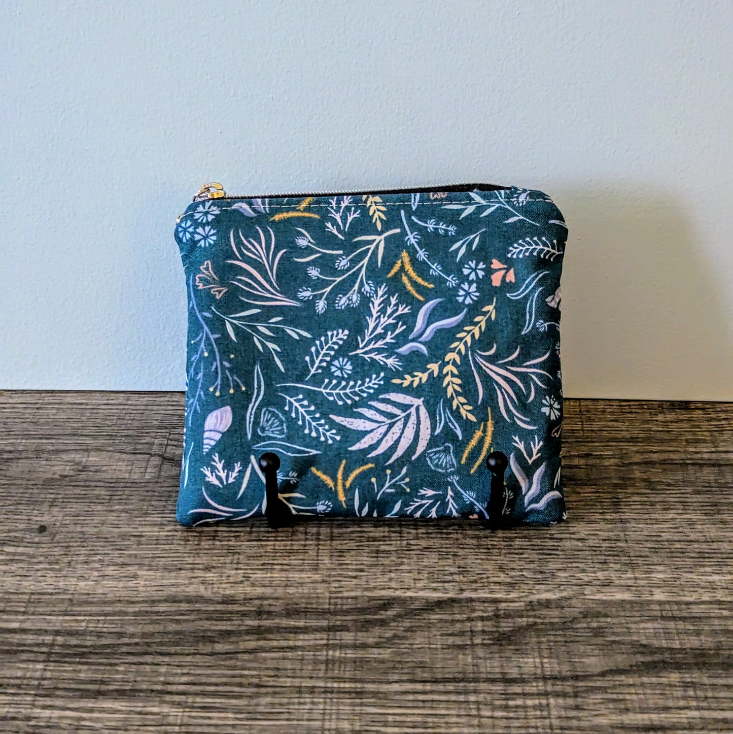 Teal Seaweed Cotton Zipper Pouch