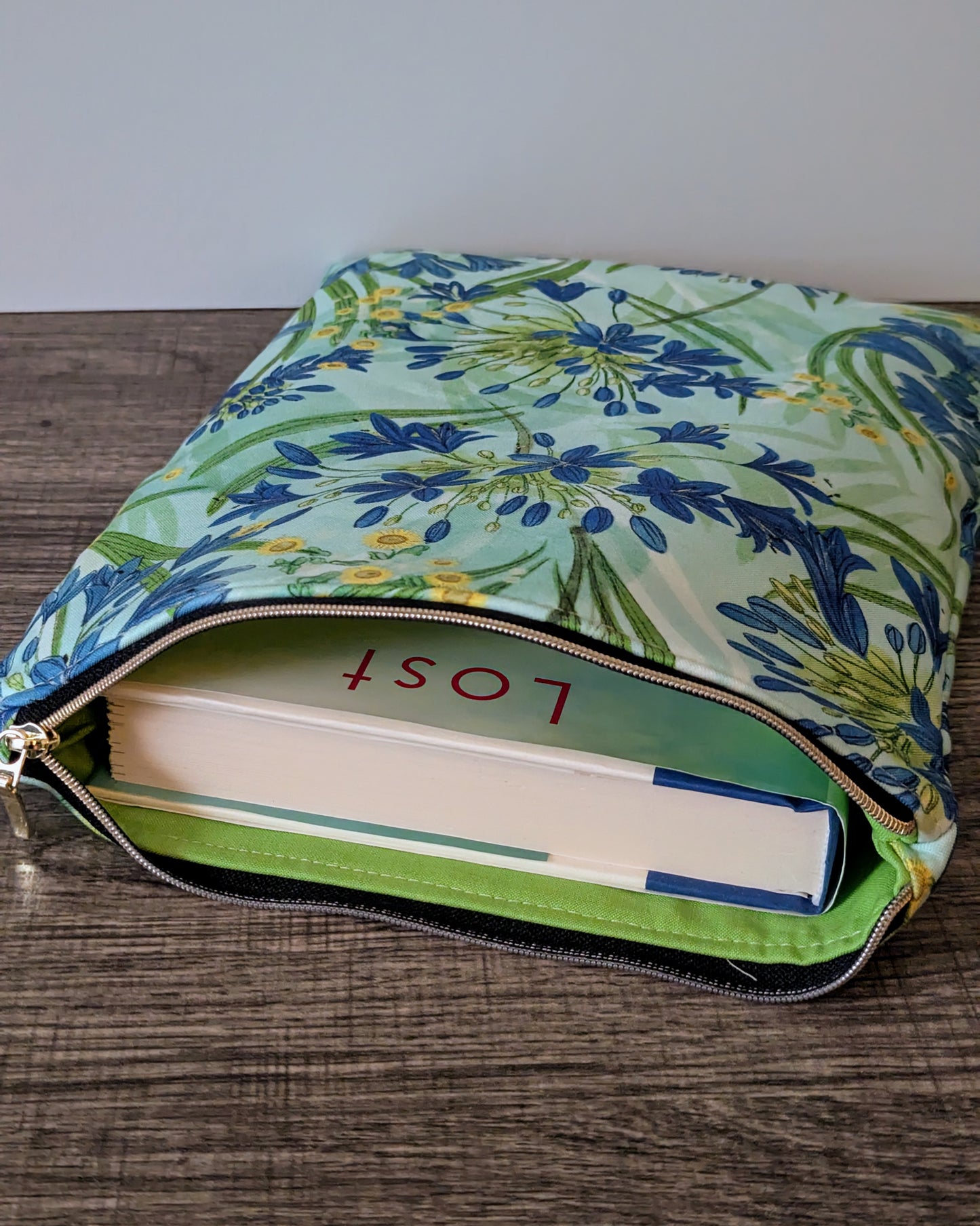 Aqua Blue Floral Cotton Book & E-Reader Sleeve