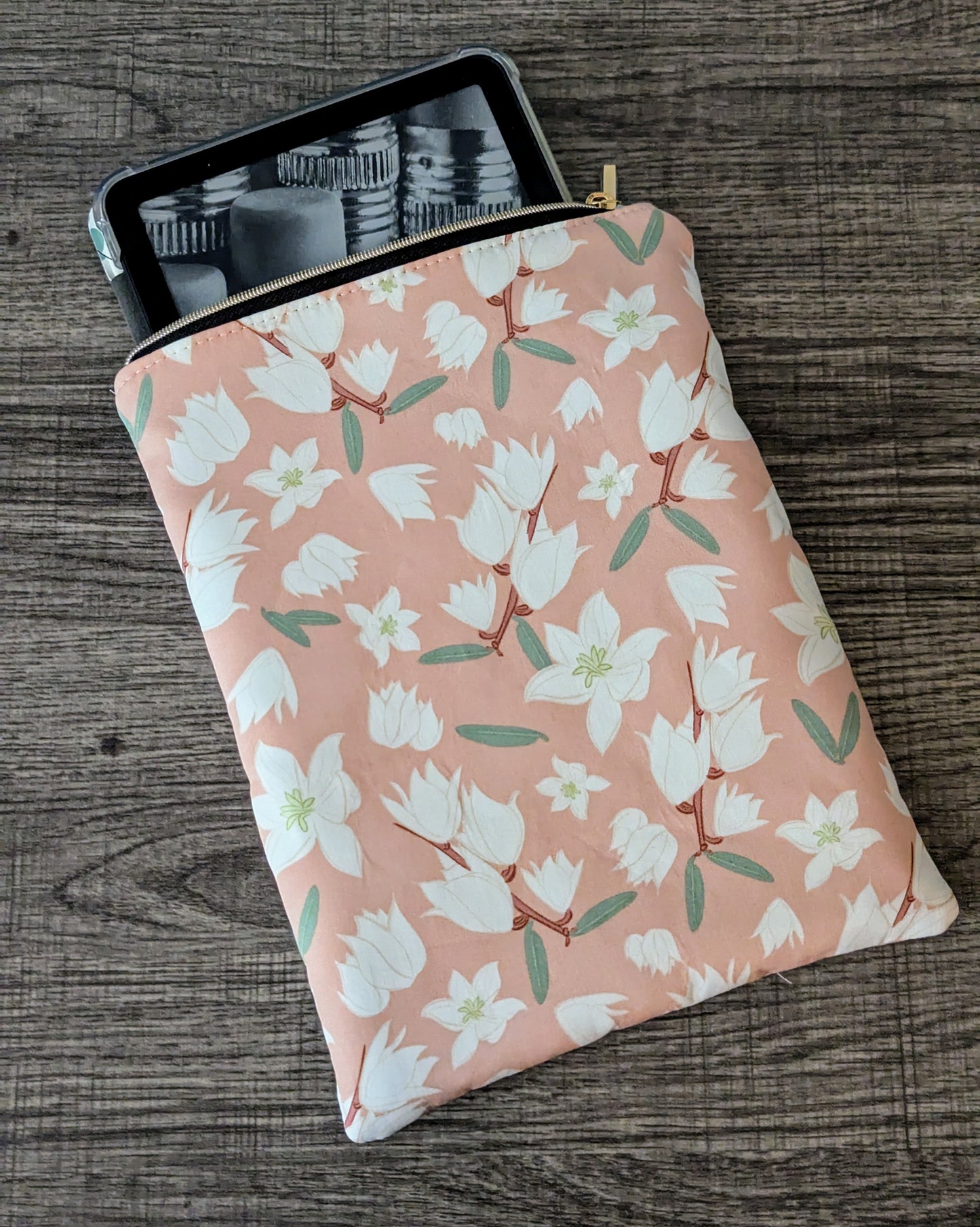 Pink Floral Cotton Book & E-Reader Sleeve