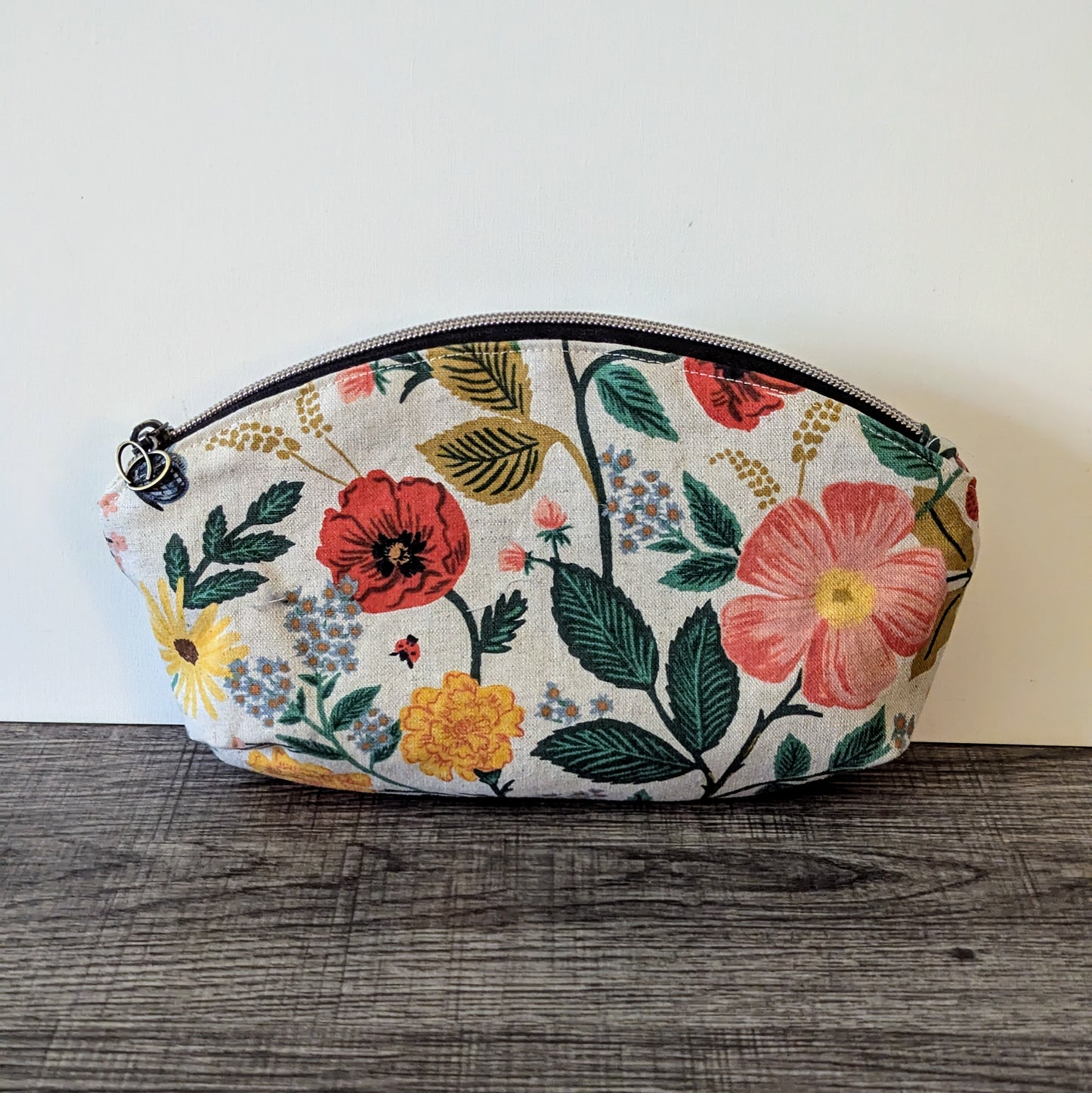 Poppy Floral Natural Canvas Makeup Bag