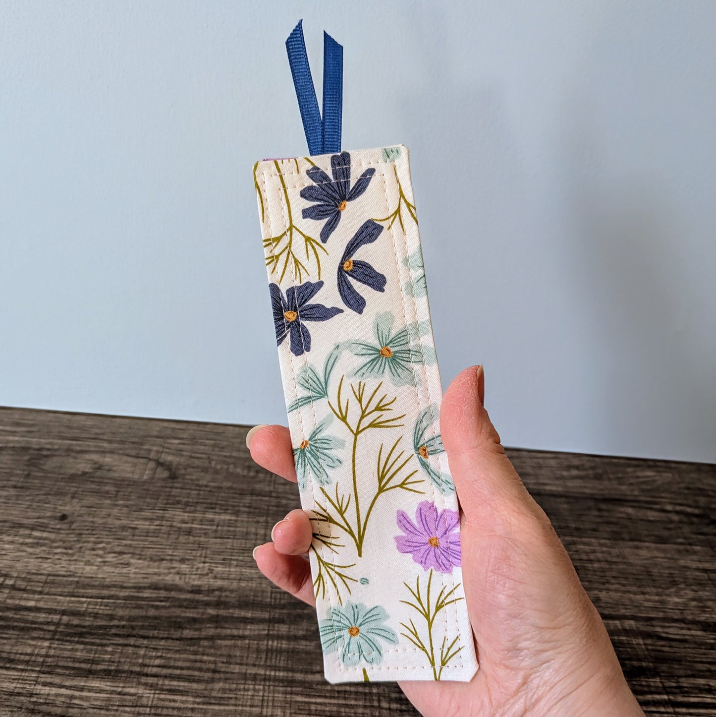 Blue Purple Floral Cotton Bookmark