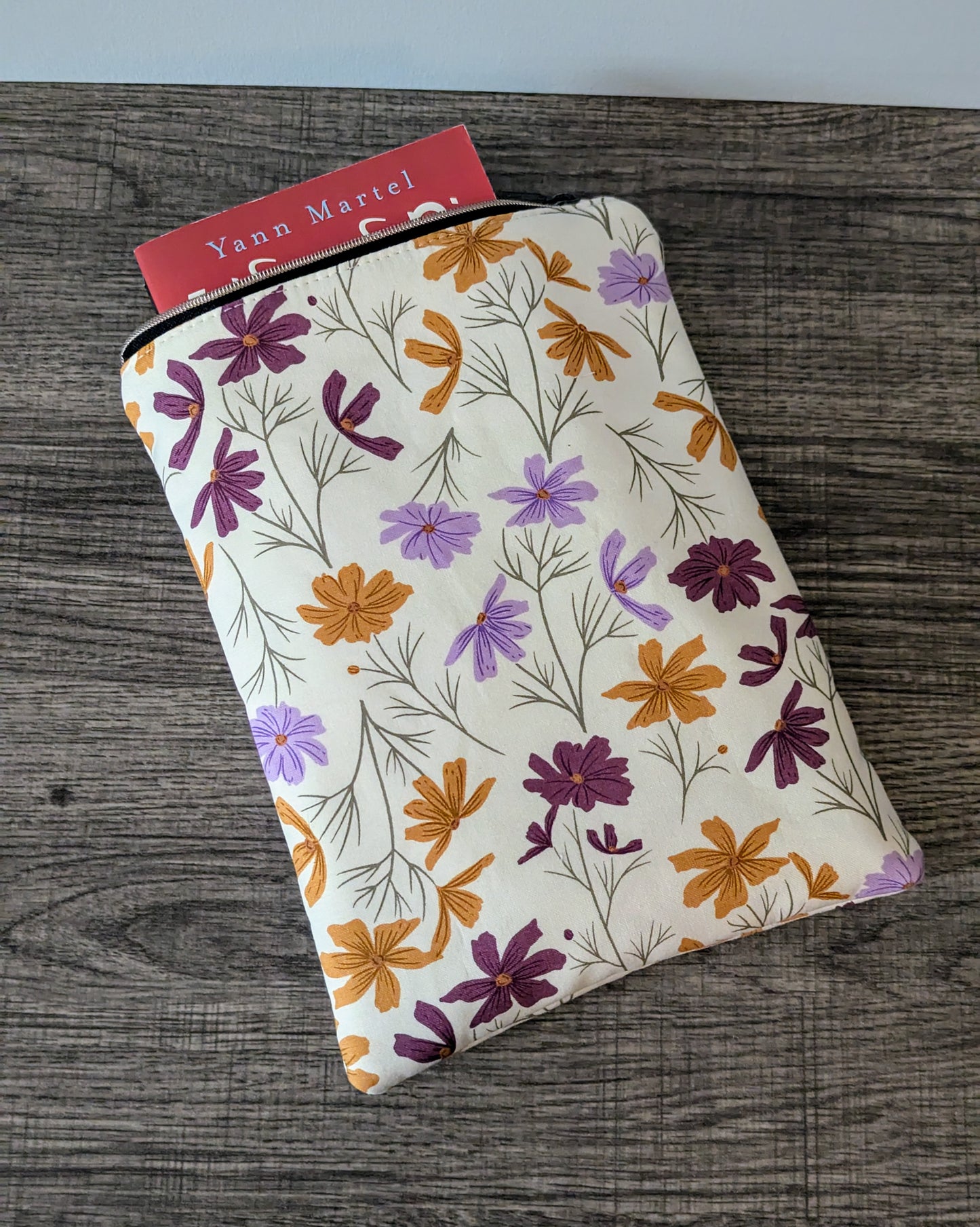 Cream Floral Cotton Book & E-Reader Sleeve