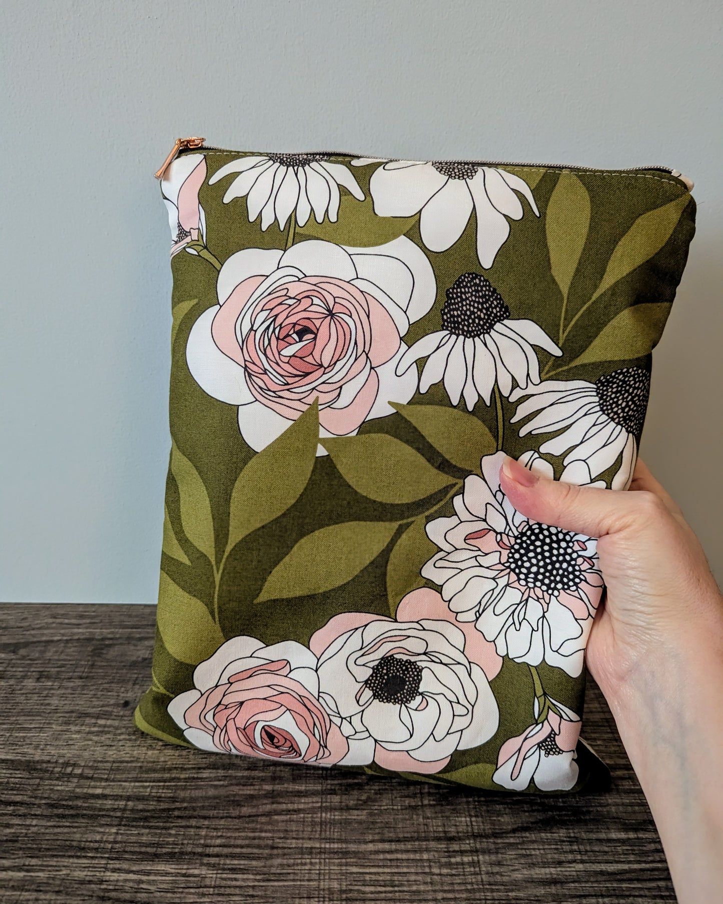 Green Floral Cotton Book & E-Reader Sleeve