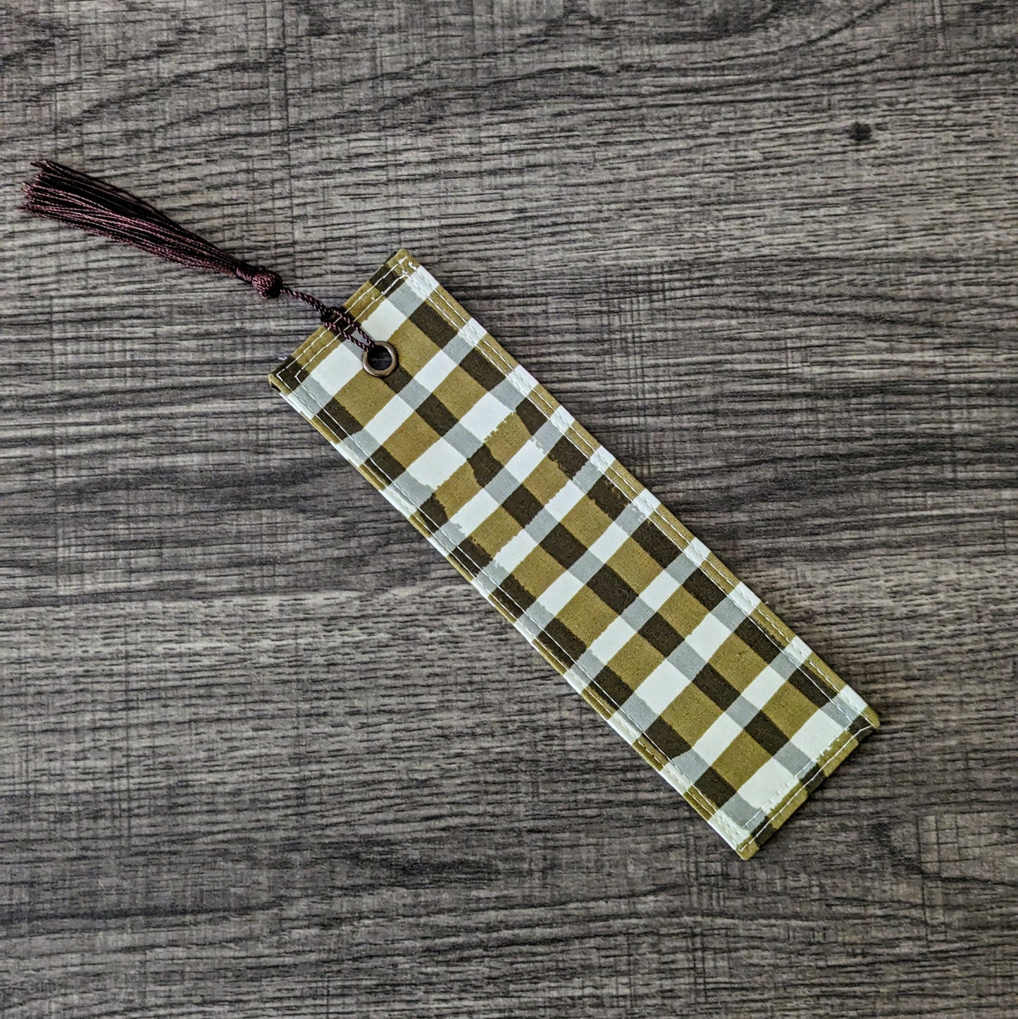 Dark Olive Plaid Cotton Bookmark