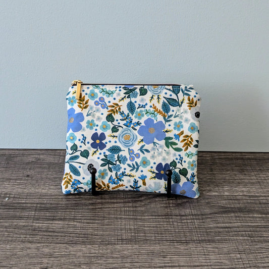 Wild Rose Blue Cotton Zipper Pouch