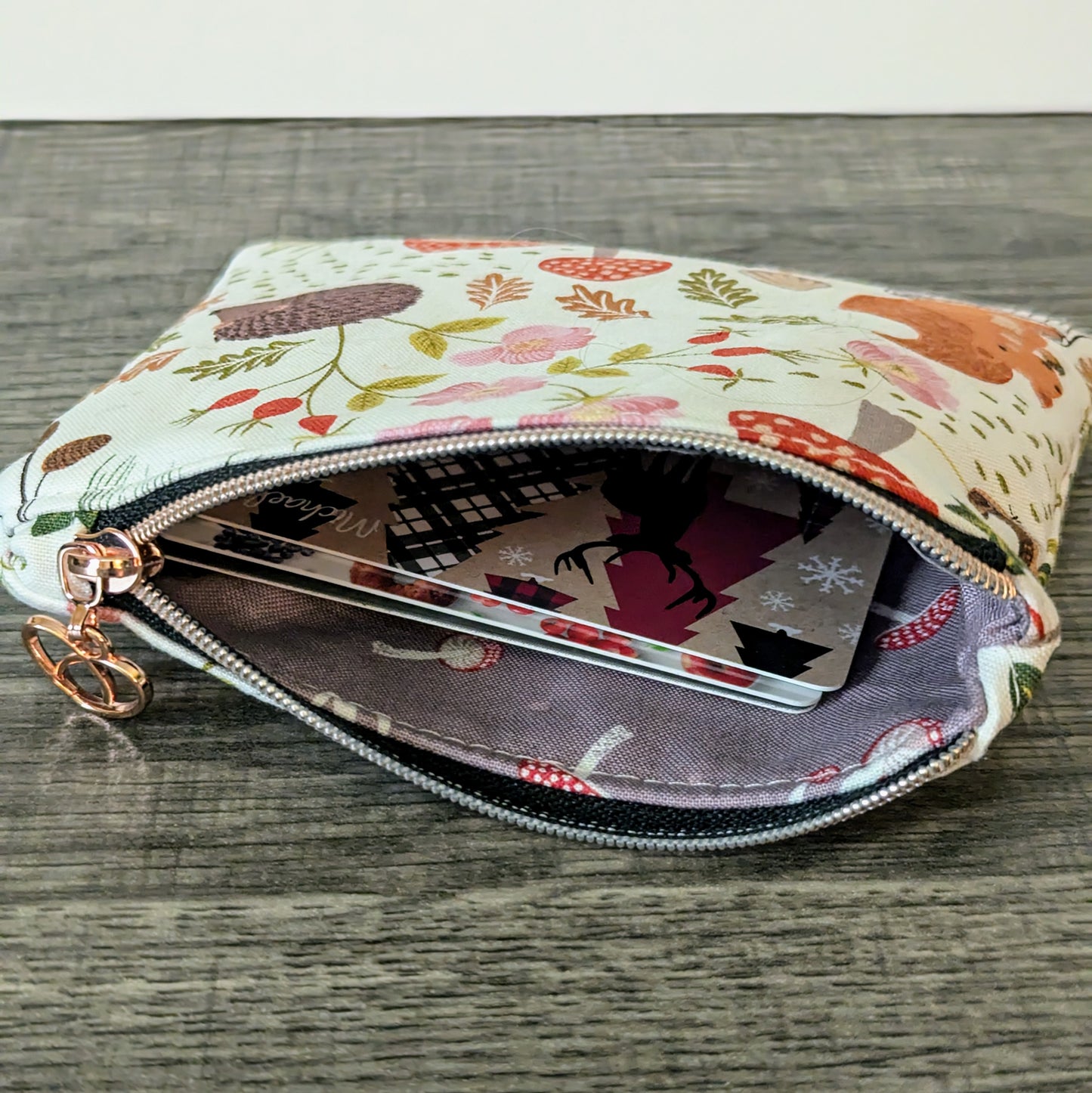 Cream Squirrel Cotton Zipper Pouch
