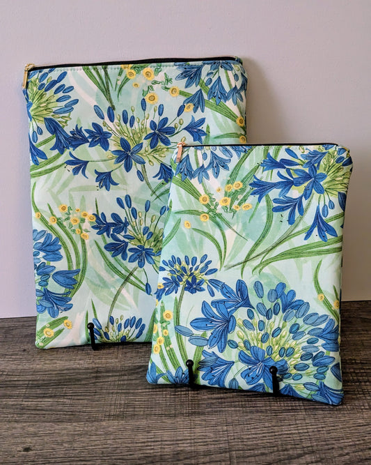 Aqua Blue Floral Cotton Book & E-Reader Sleeve