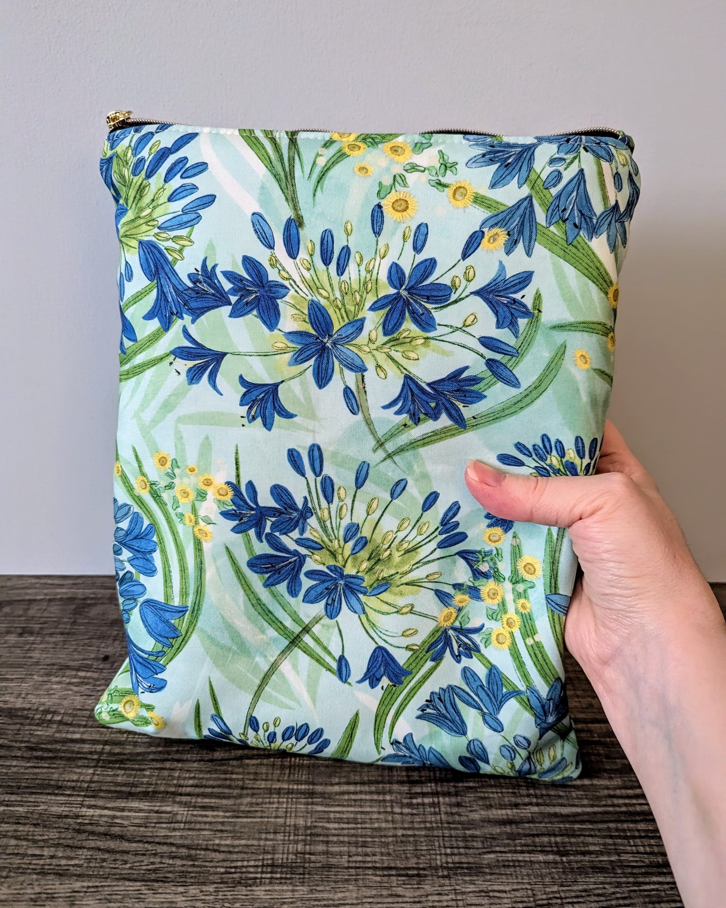 Aqua Blue Floral Cotton Book & E-Reader Sleeve