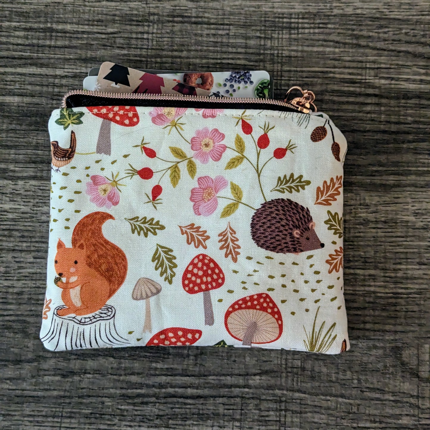 Cream Squirrel Cotton Zipper Pouch