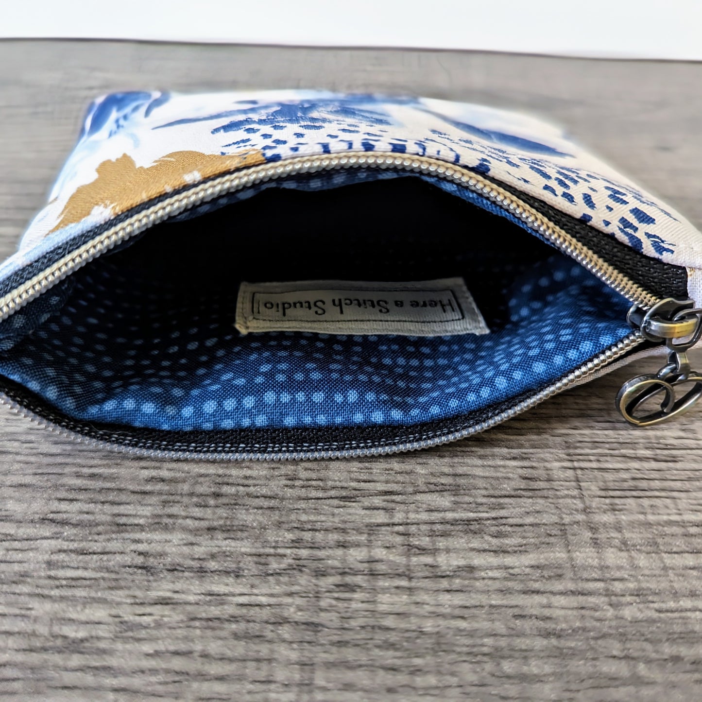 Blue and White Abstract Cotton Zipper Pouch