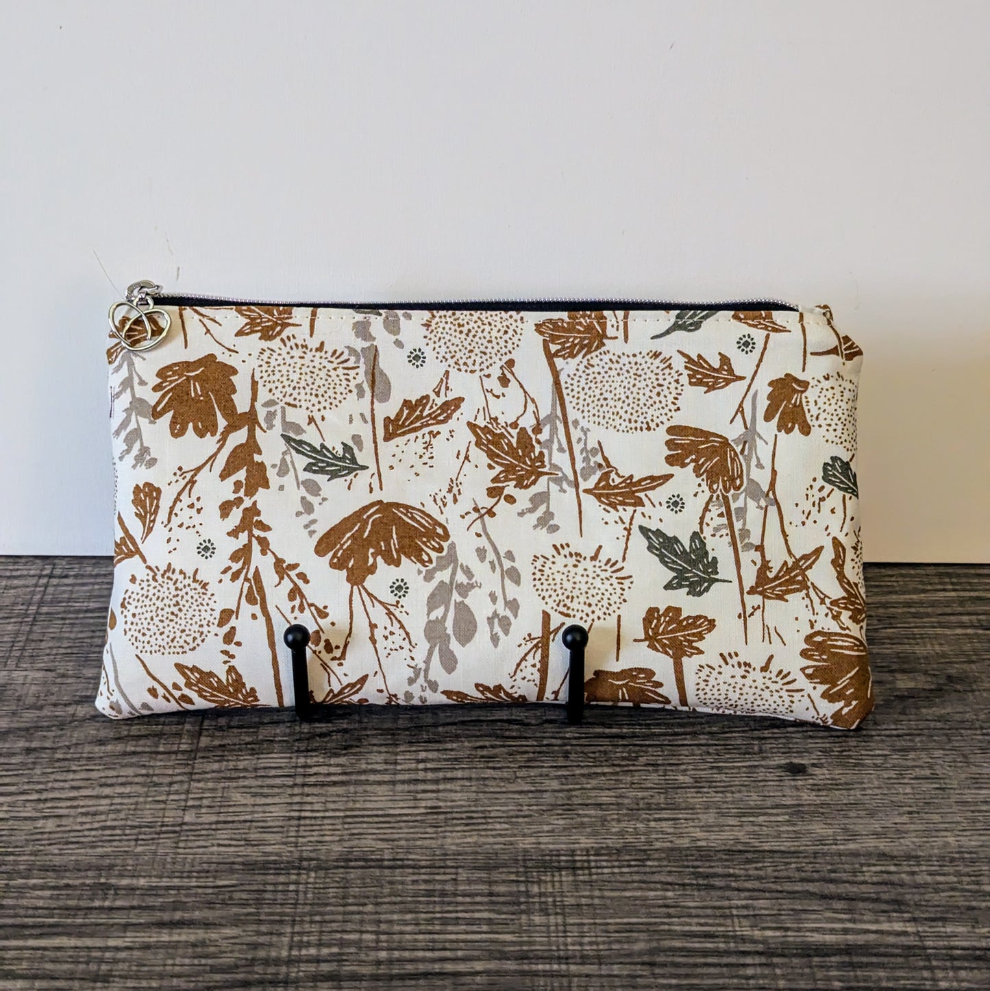 Cream Floral Cotton Zipper Pouch