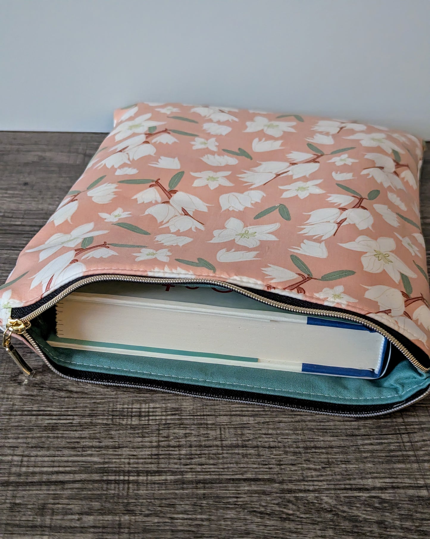 Pink Floral Cotton Book & E-Reader Sleeve