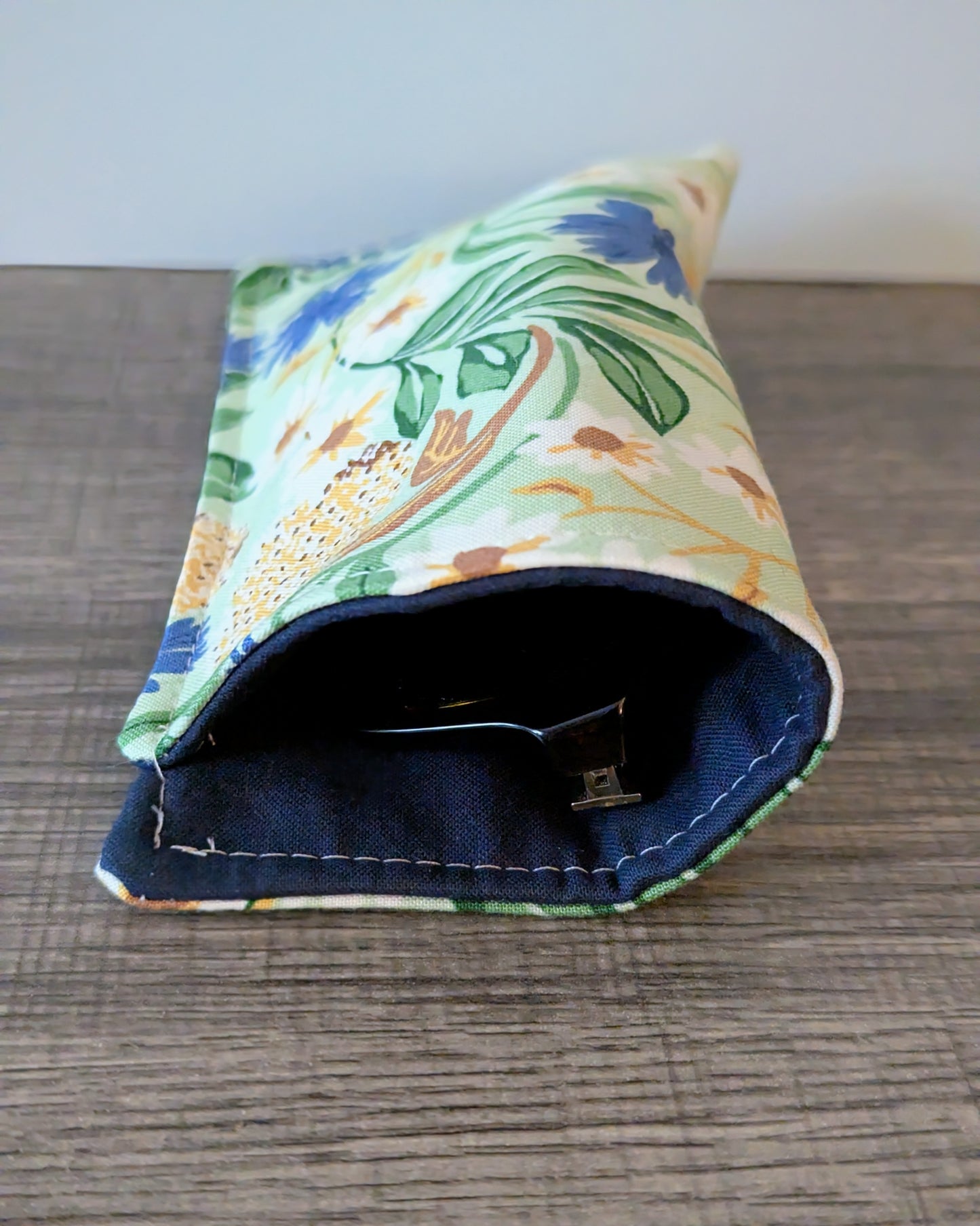Green Floral Eyeglass Pouch