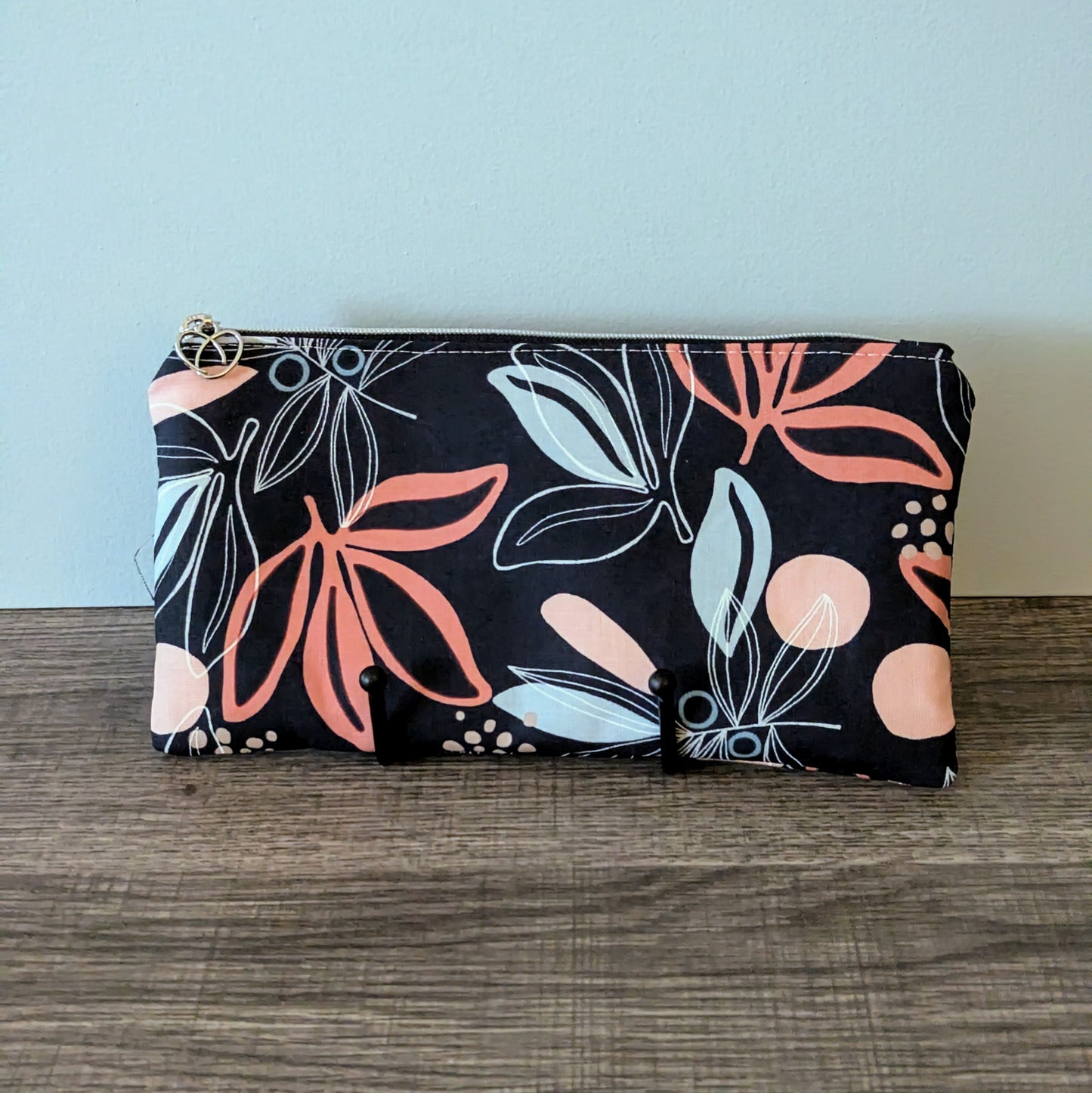 Navy Palm Leaf Cotton Zipper Pouch