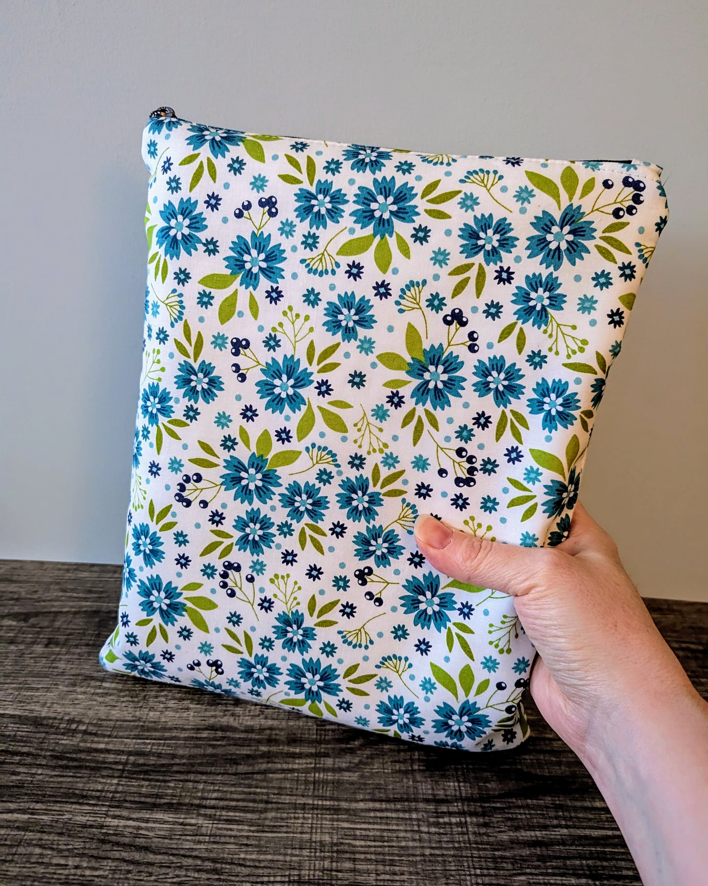 Aqua Wildflowers Cotton Book & E-Reader Sleeve