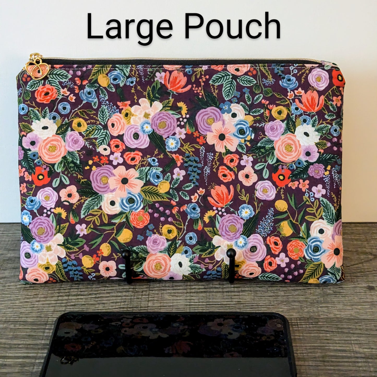 Burgundy Floral Cotton Zipper Pouch